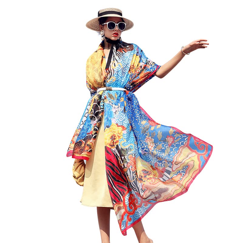 DANA XU 100% Mulberry Satin Silk Summer Travel Scarf Extra Large Women Floral Shawl Oversize Soft Wraps For Evening Dresses