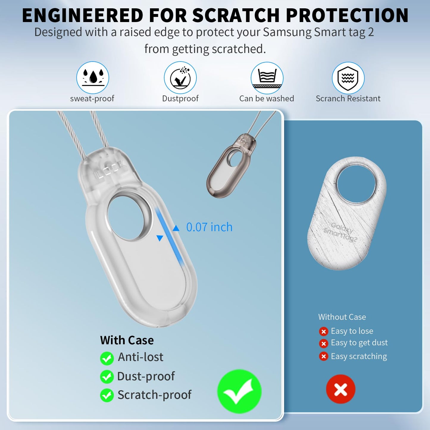 2 Pack Compatible with Samsung Galaxy Smart Tag 2 Case TUDIOW Secure Holder with Wire Cable Lock for Smart Tag 2 Anti-Lost Protective Cover for Samsung Galaxy SmartTag 2 (Black+White)