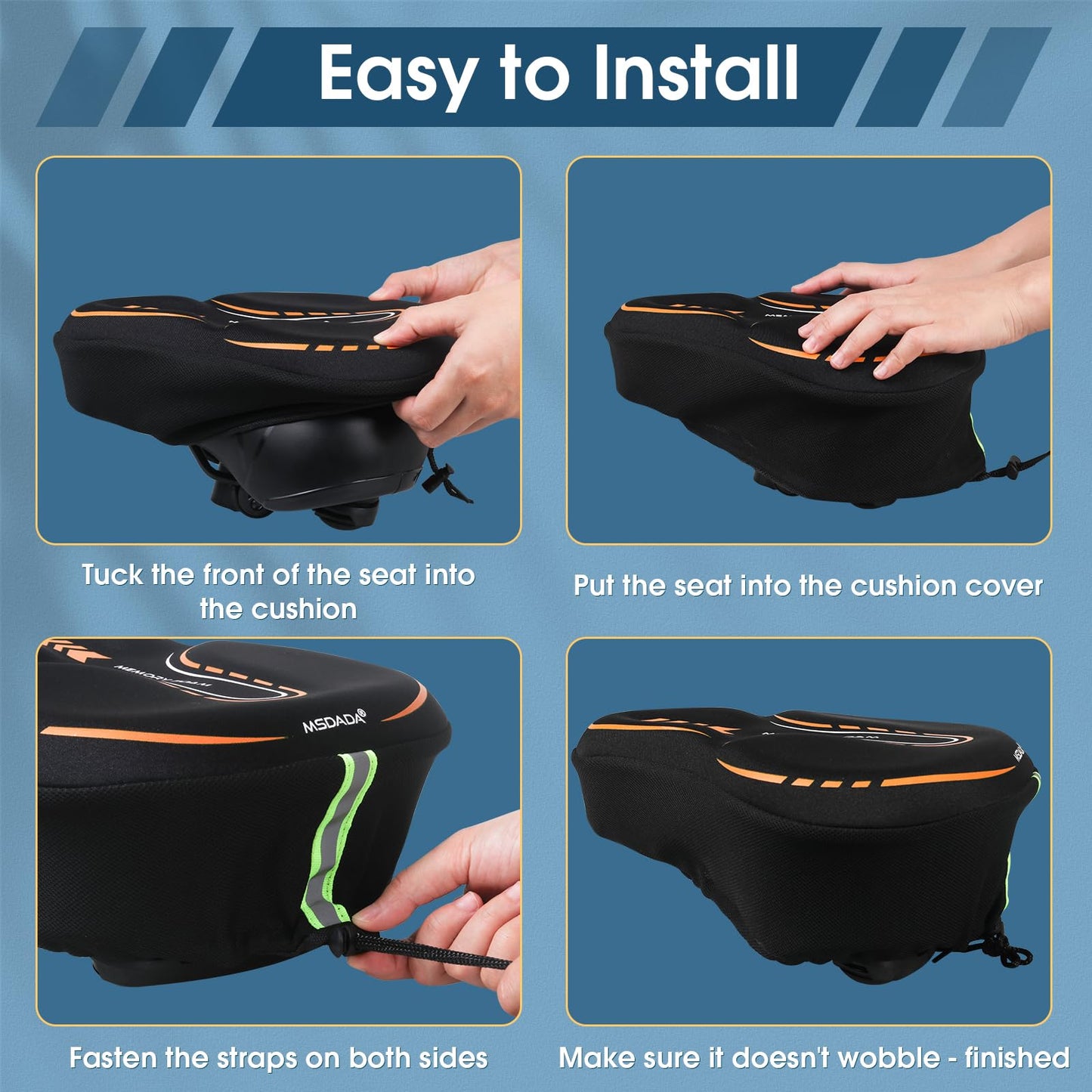 MSDADA New Large Gel Bike Seat Cover, Extra Soft Bike Seat Cushion for Men Women Comfort Wide, Fits Indoor/Outdoor/Exercise Bikes (11.22 inch x 10.03 inch)