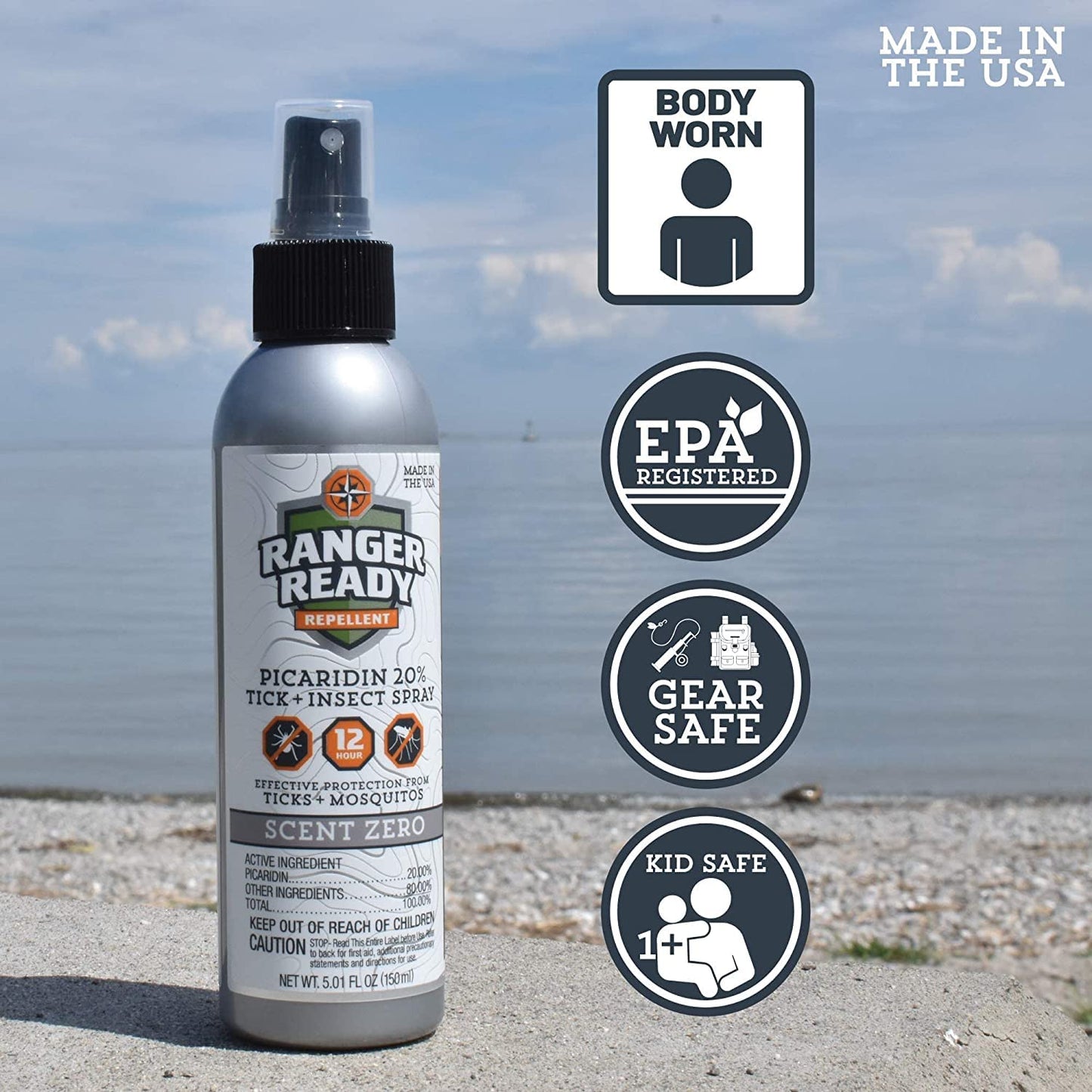 Ranger Ready Repellents Picaridin Insect Repellent Spray - Mosquito Repellent and Tick Spray, Scent Zero, Travel Size Bug Spray (3.4 oz, Pack of 1)