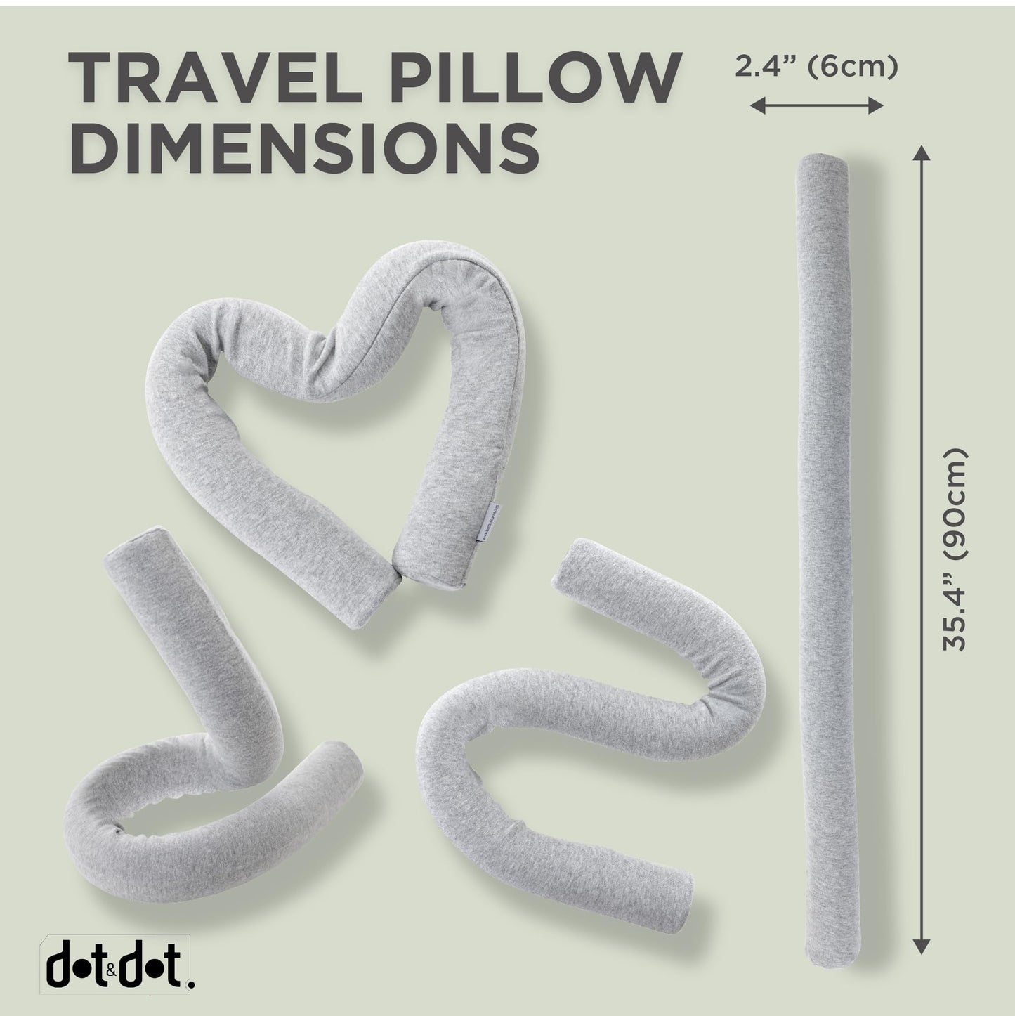 Dot&Dot Twist Memory Foam Travel Pillow for Airplanes - Travel Neck Pillow for Sleeping - Airplane Pillow for Neck Support, Chin, Lumbar and Leg - Adjustable, Bendable Neck Roll Pillow