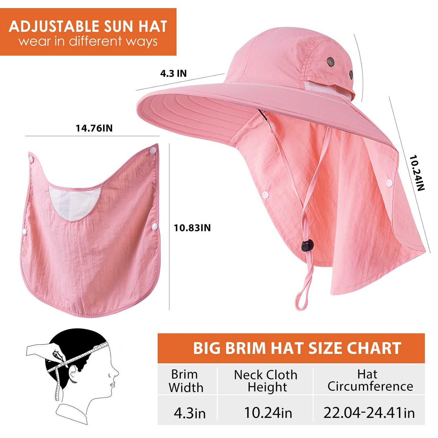 Mens Women Fishing Hat UPF 50+ Wide Brim Sun Hat with Face Cover & Neck Flap