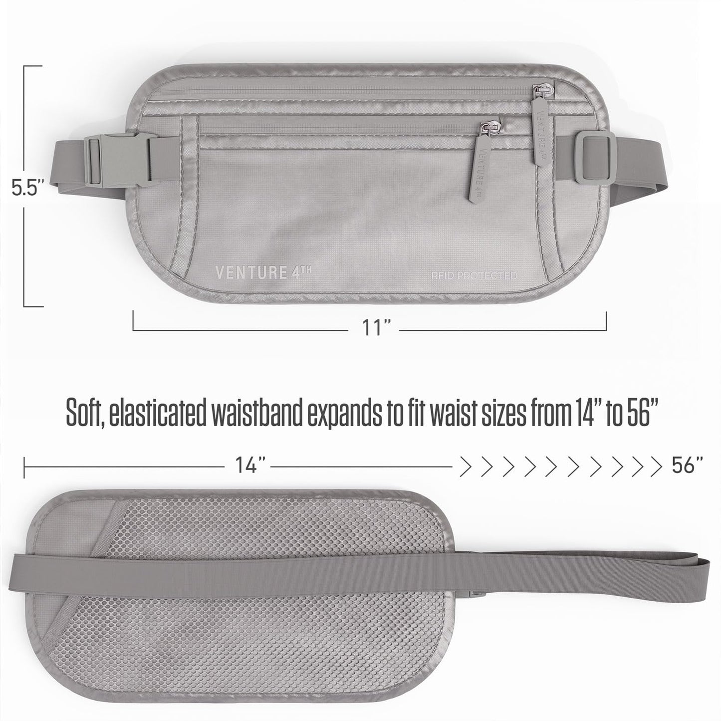 VENTURE 4TH Travel Money Belt - RFID Blocking (Gray)