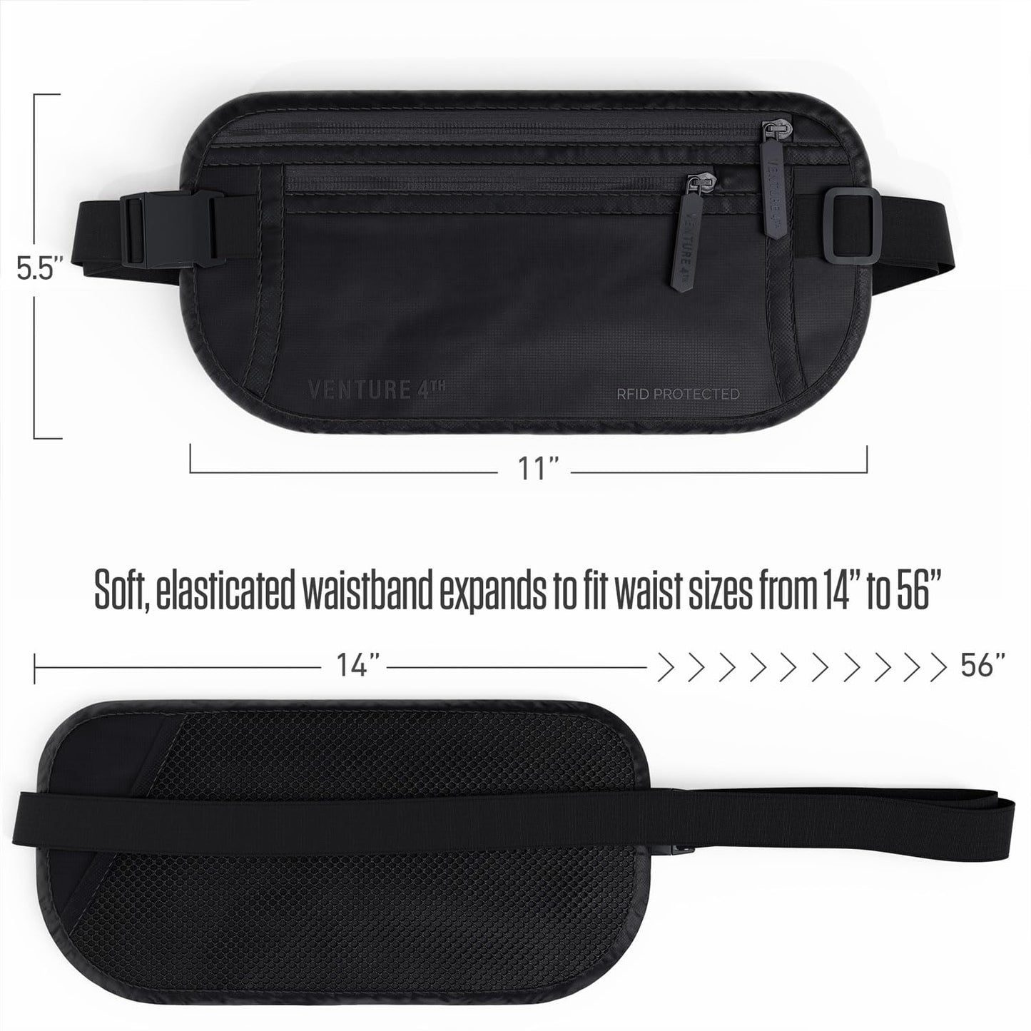 VENTURE 4TH Travel Money Belt - RFID Blocking (Gray)