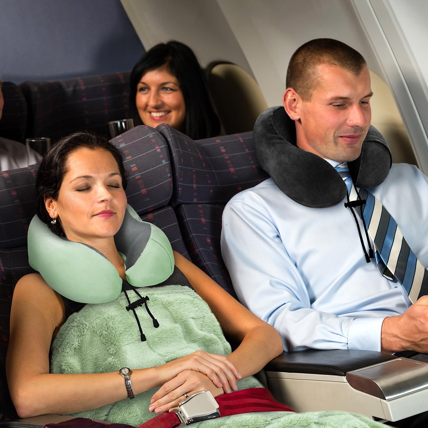 Travel Pillow and Blanket Set Neck Pillows Travel Essentials with Sleep Mask for Airplane Car Memory Foam Pink