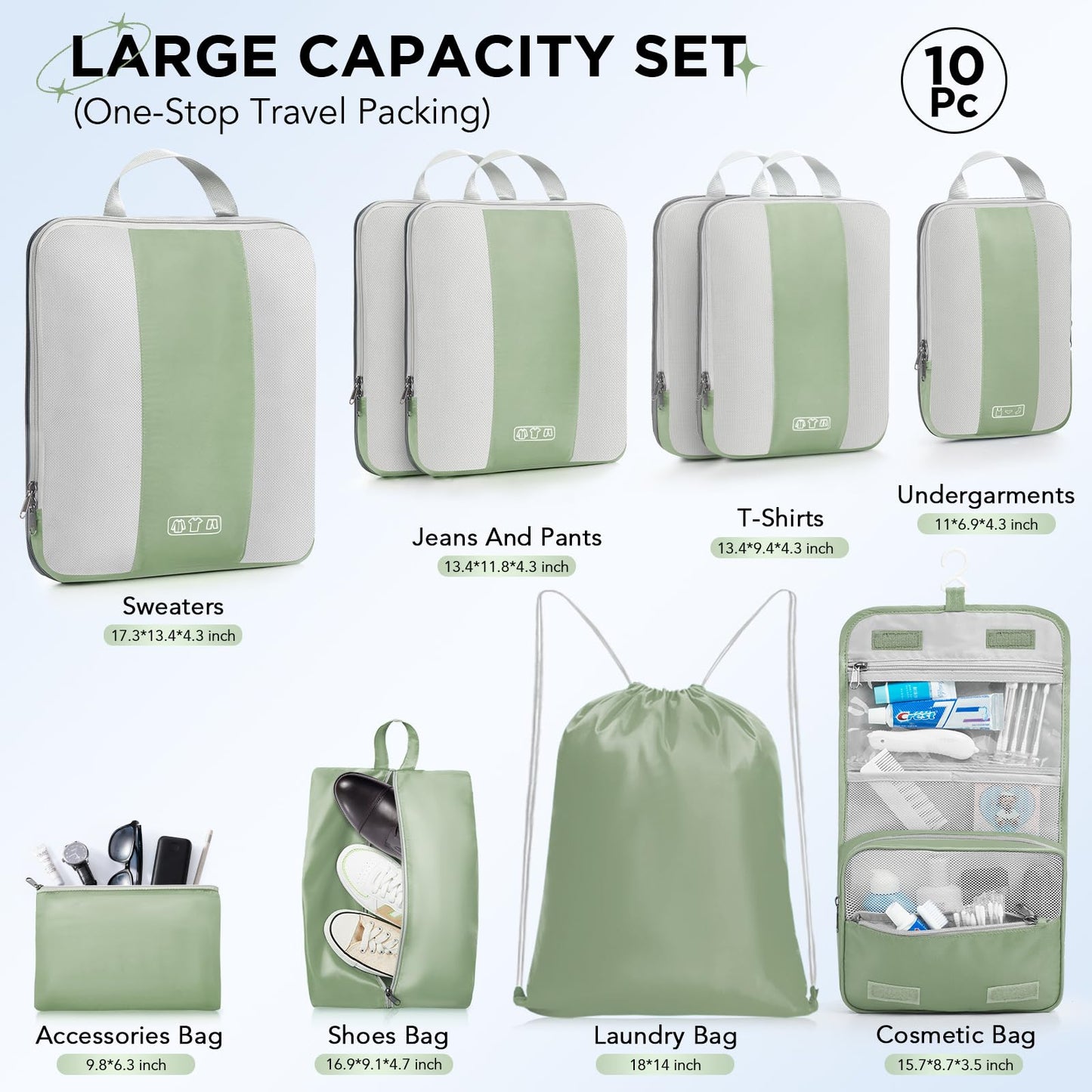 10 Set Compression Packing Cubes for Travel Essentials,Compressible Expandable Packing Cubes for Suitcase,OlarHike Luggage Organizer Bags for Travel,Handy Helper for Organizing Clothes(Black)