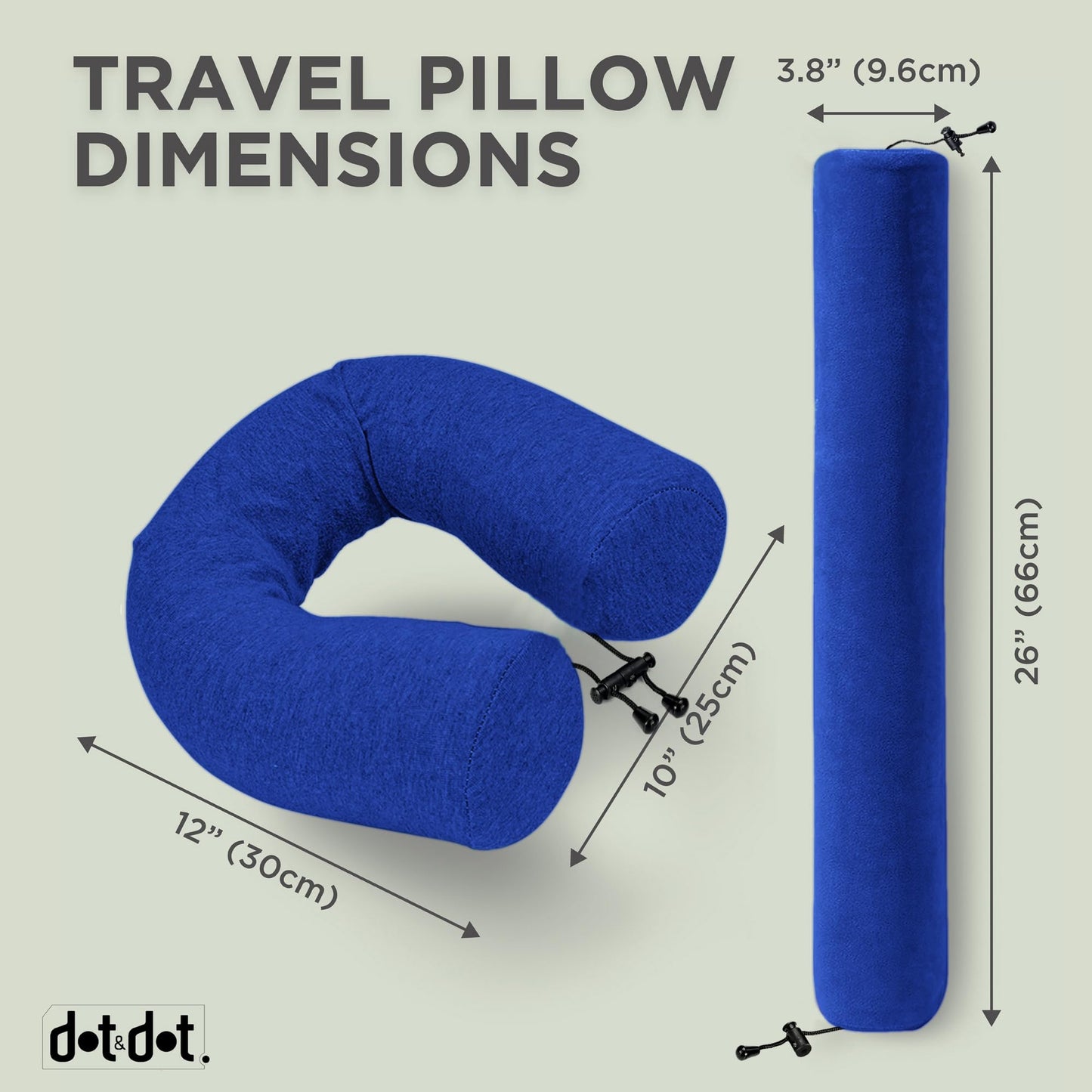 Dot&Dot Twist Memory Foam Travel Pillow for Airplanes - Travel Neck Pillow for Sleeping - Airplane Pillow for Neck Support, Chin, Lumbar and Leg - Adjustable, Bendable Neck Roll Pillow