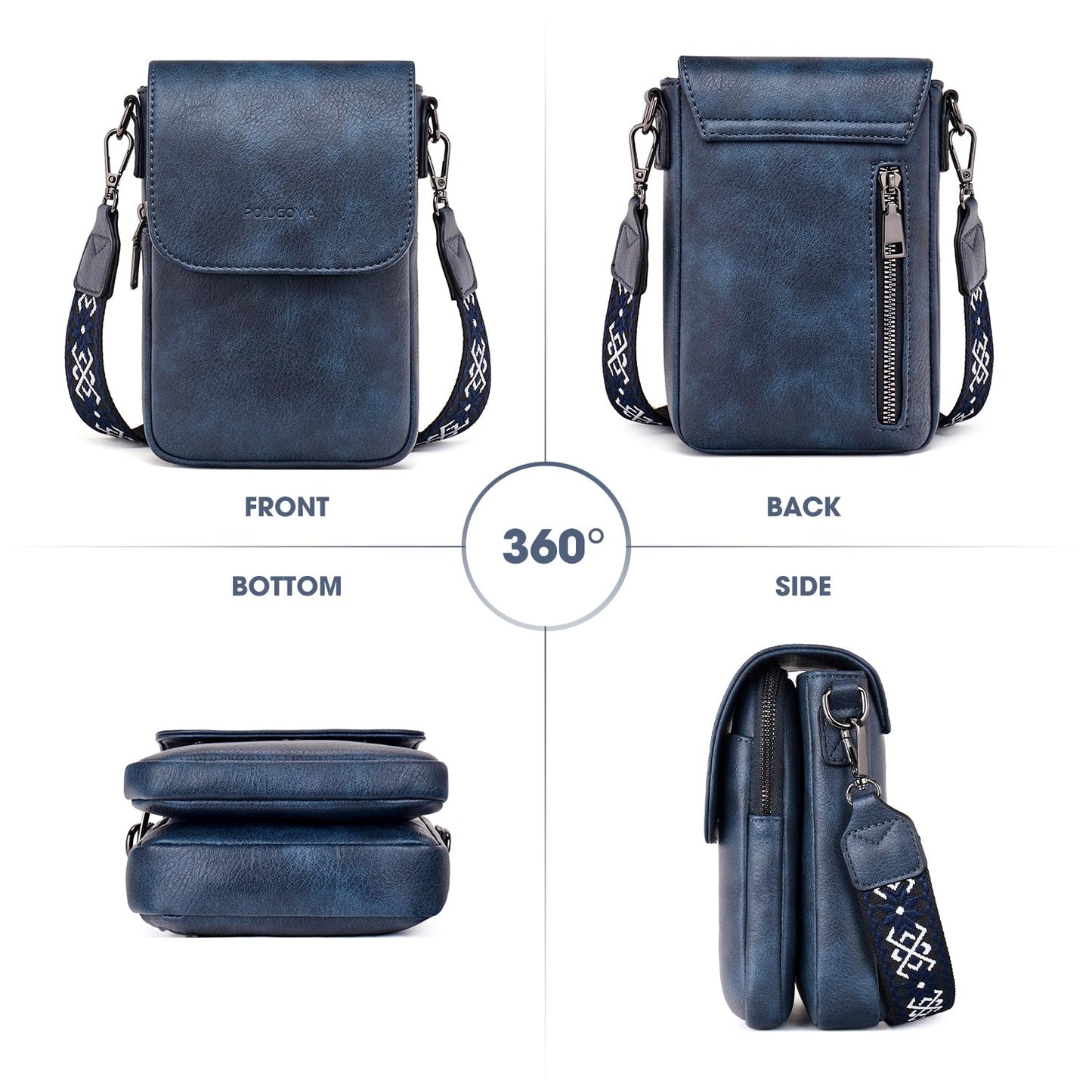 POIUGOYA Small Crossbody Bags for Women Trendy,Leather Triple Compartment Cell Phone Crossbody Wallet Purses with Card Slots