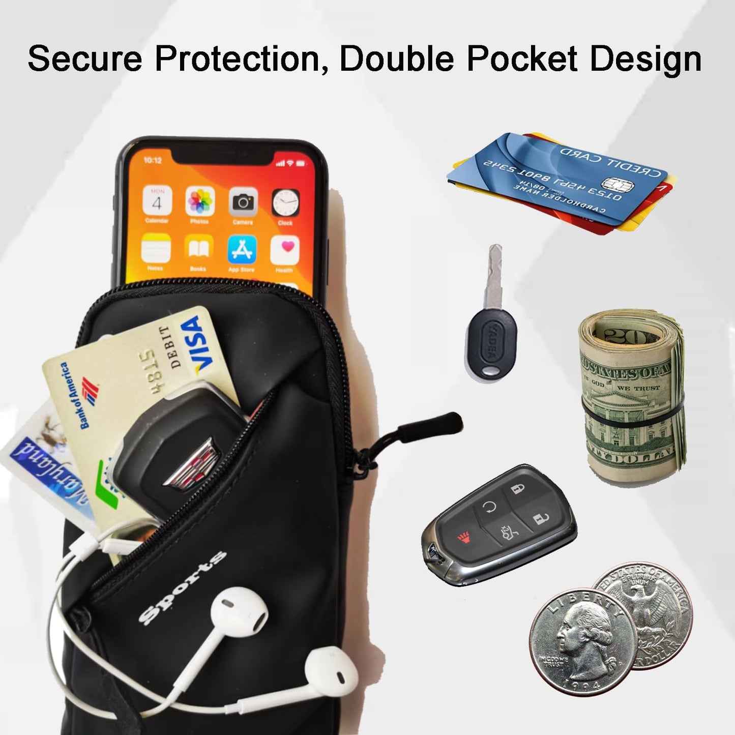 Cell Phone Holder, Small Crossbody Shoulder Holsters Bag with Arm Band, Fits iPhone and Android, Use for Running, Walking, Hiking & Biking (6.7 Inches, Red)