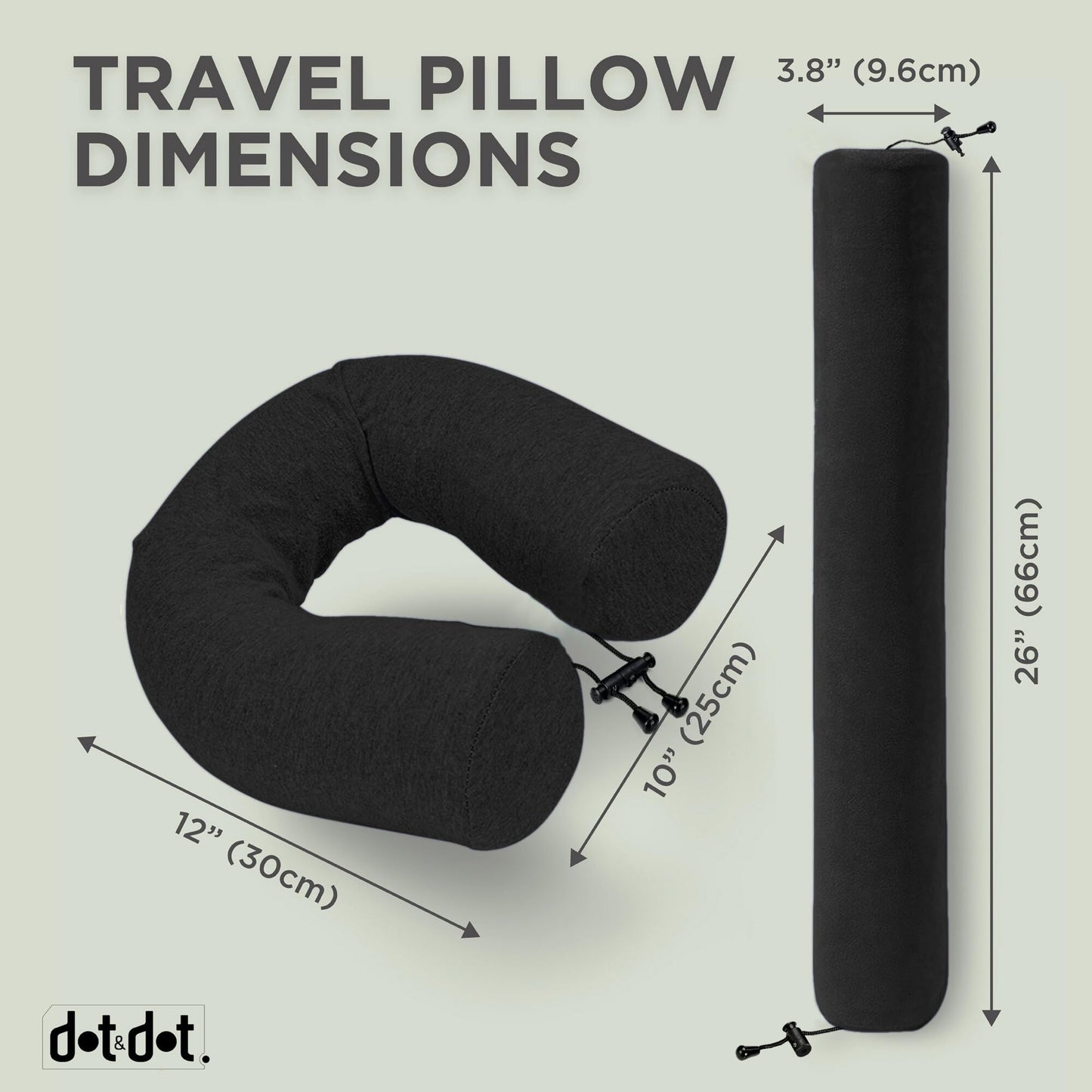 Dot&Dot Twist Memory Foam Travel Pillow for Airplanes - Travel Neck Pillow for Sleeping - Airplane Pillow for Neck Support, Chin, Lumbar and Leg - Adjustable, Bendable Neck Roll Pillow