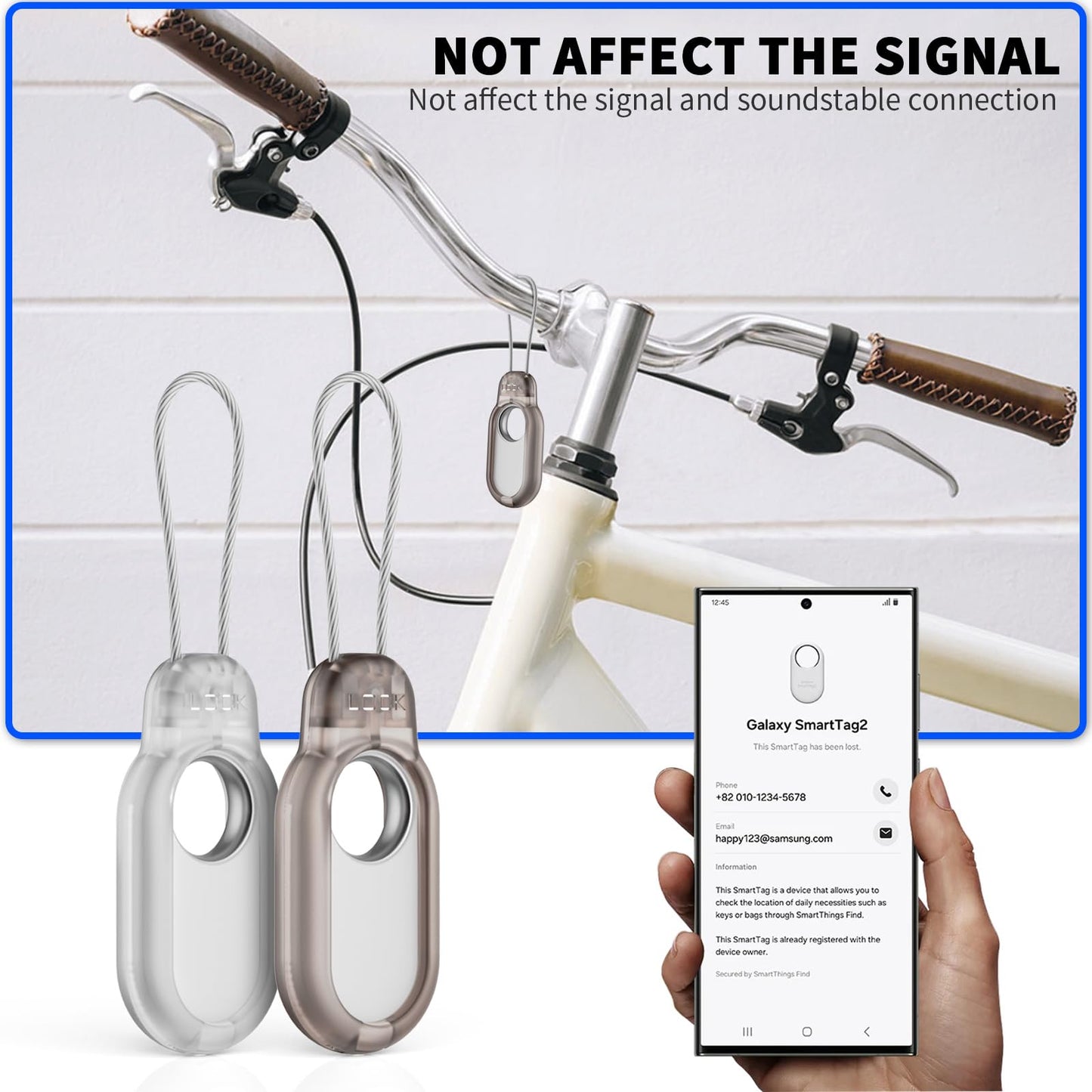 2 Pack Compatible with Samsung Galaxy Smart Tag 2 Case TUDIOW Secure Holder with Wire Cable Lock for Smart Tag 2 Anti-Lost Protective Cover for Samsung Galaxy SmartTag 2 (Black+White)