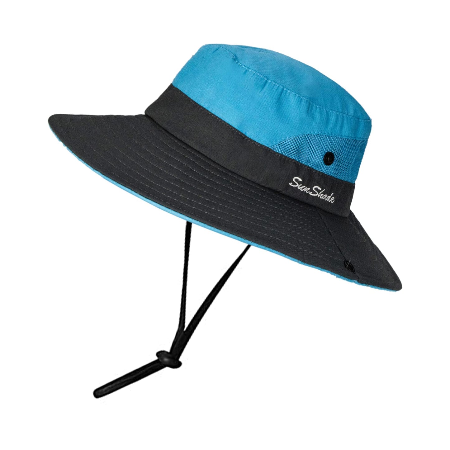 Women's Outdoor UV-Protection-Foldable Sun-Hats Mesh Wide-Brim Beach Fishing Hat with Ponytail-Hole
