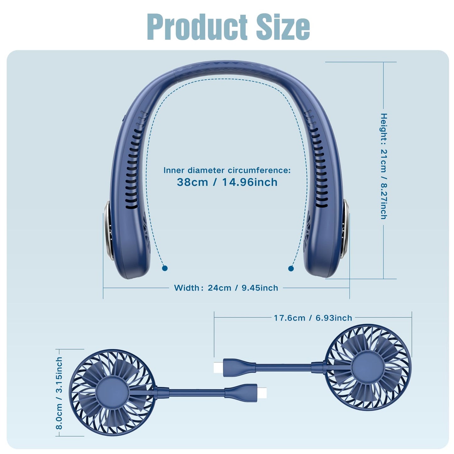 Portable Neck Fan, 9000mAh Hand Free Neck Fan, Neck Fan Air Conditioner, Bladeless Cooling Personal Neck Fan with 4 Air Outlet 3 speed for Travel, Camping, Yard Work, White