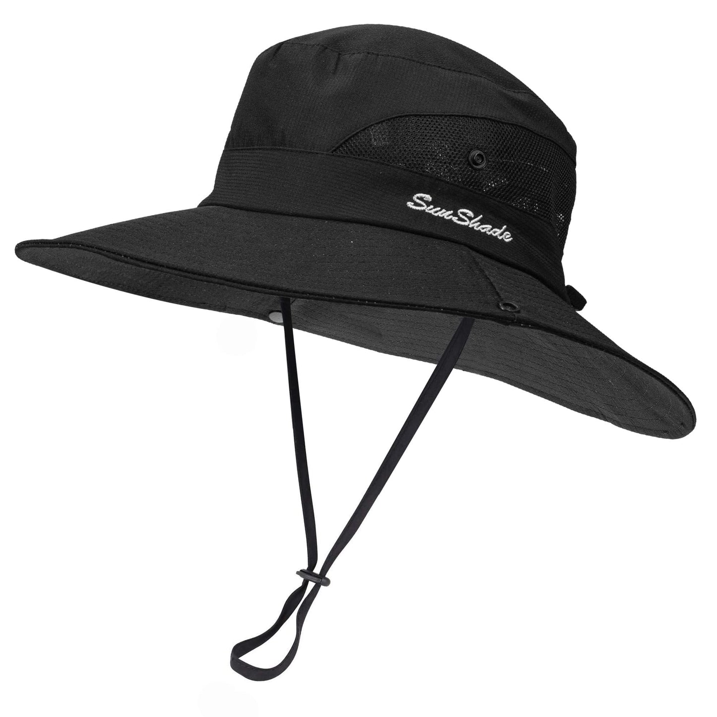 Women's Outdoor UV-Protection-Foldable Sun-Hats Mesh Wide-Brim Beach Fishing Hat with Ponytail-Hole