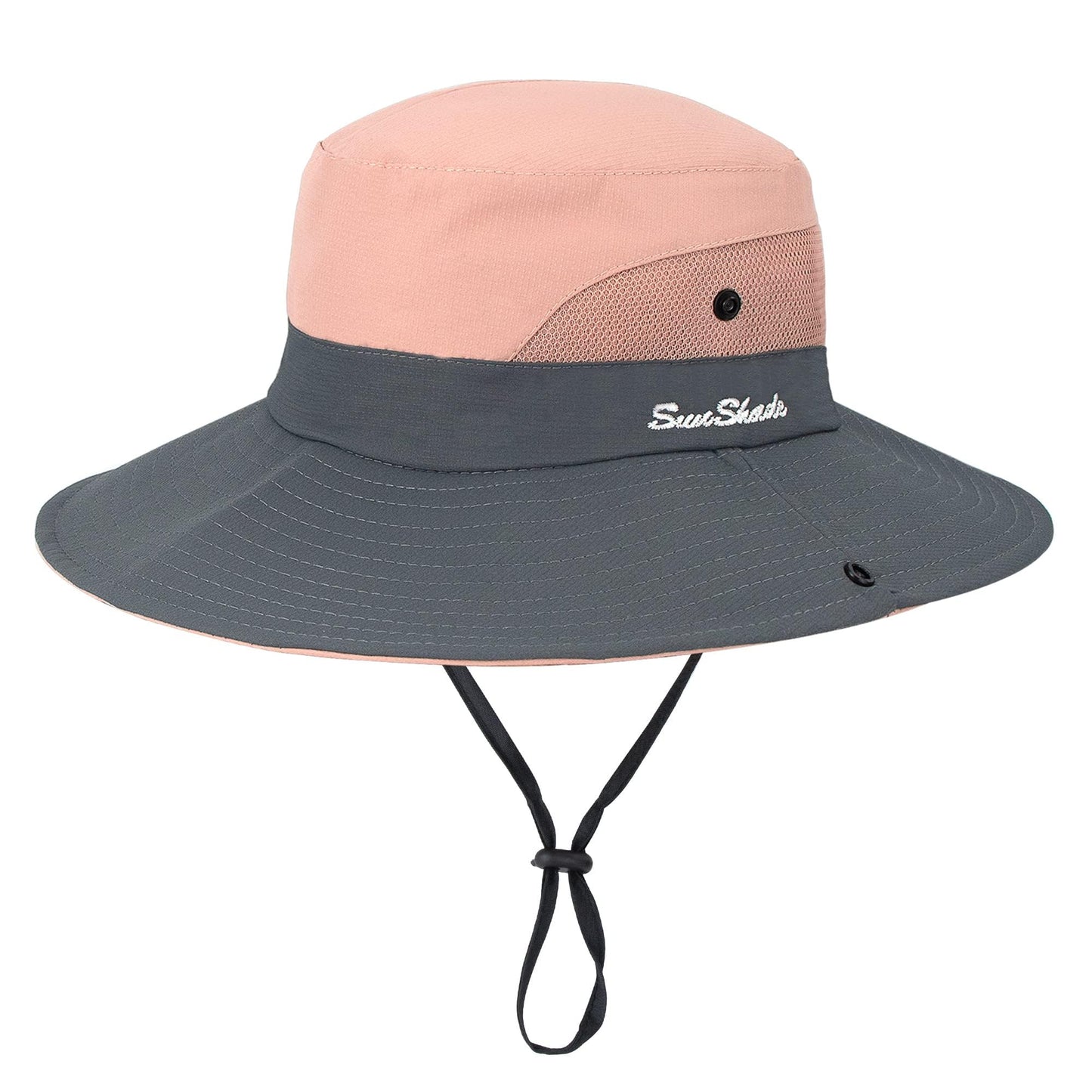 Women's Outdoor UV-Protection-Foldable Sun-Hats Mesh Wide-Brim Beach Fishing Hat with Ponytail-Hole