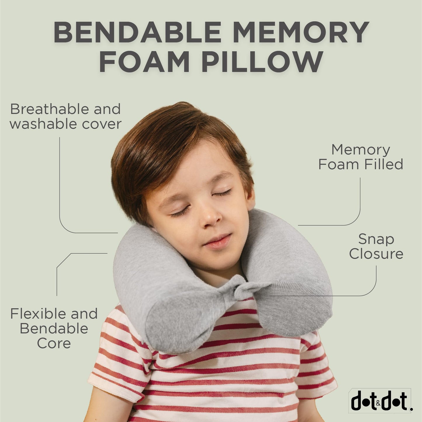 Dot&Dot Twist Memory Foam Travel Pillow for Airplanes - Travel Neck Pillow for Sleeping - Airplane Pillow for Neck Support, Chin, Lumbar and Leg - Adjustable, Bendable Neck Roll Pillow