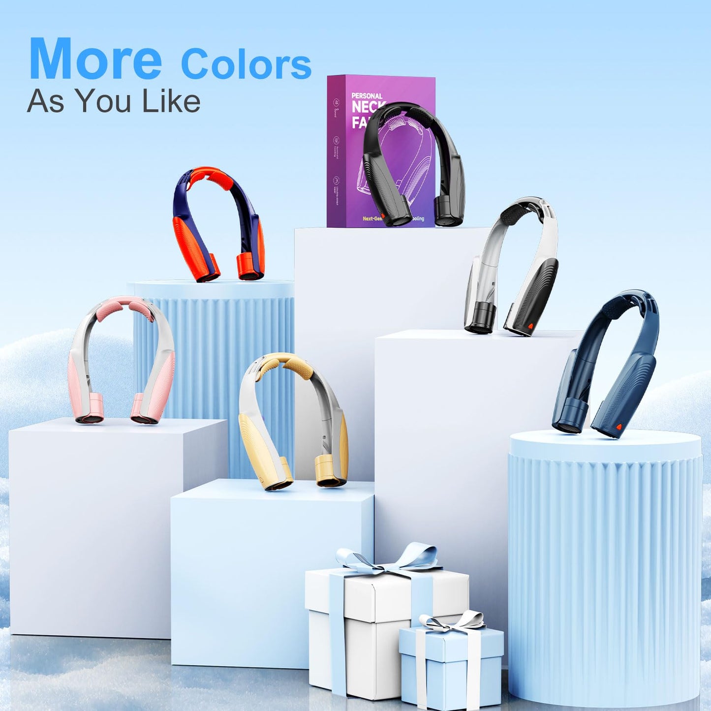 AI Portable Neck Fan with 6 Powerful Speeds, 8000mAh Battery Operated USB-C Rechargeable Fan, Hands-Free 360° Cooling Neck Fan,Twistable,Ultra-Quiet Personal Fan for Women Men Office Travel(Blue)