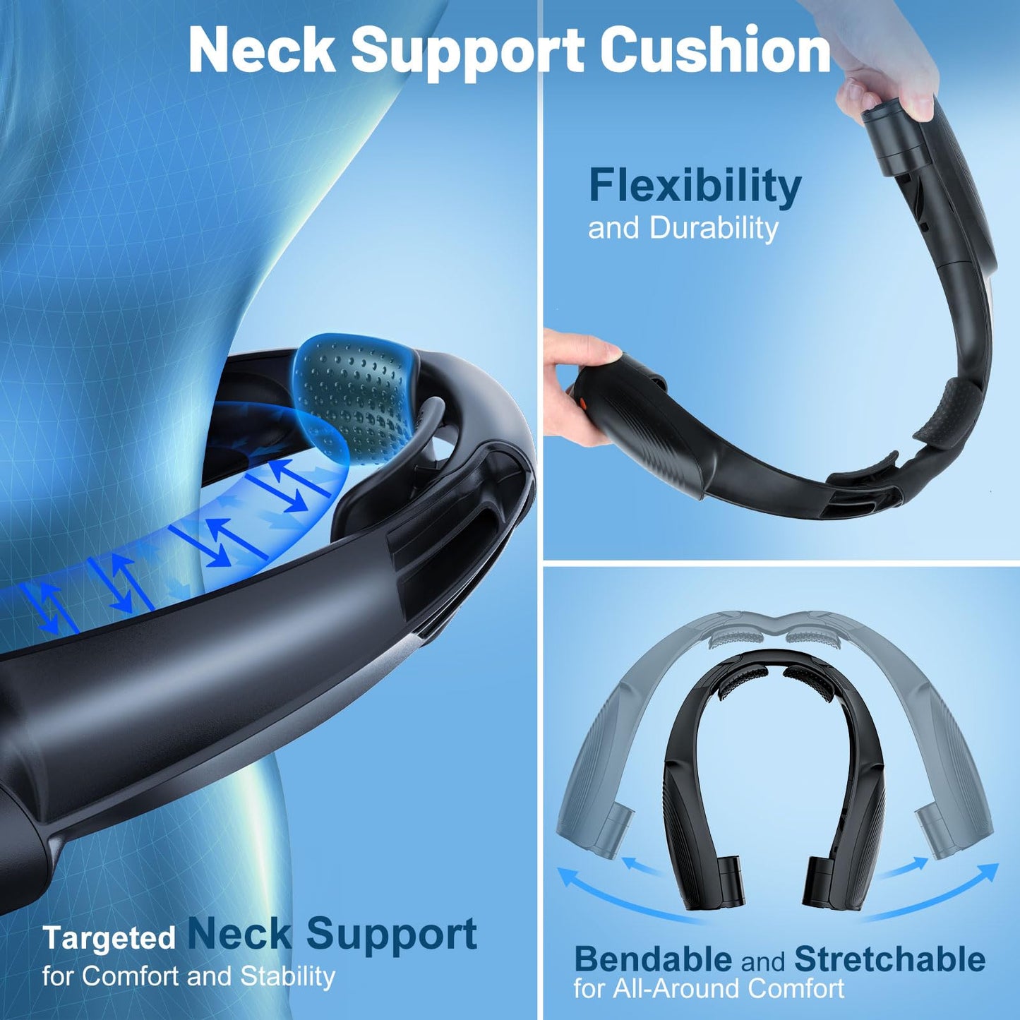 AI Portable Neck Fan with 6 Powerful Speeds, 8000mAh Battery Operated USB-C Rechargeable Fan, Hands-Free 360° Cooling Neck Fan,Twistable,Ultra-Quiet Personal Fan for Women Men Office Travel(Blue)