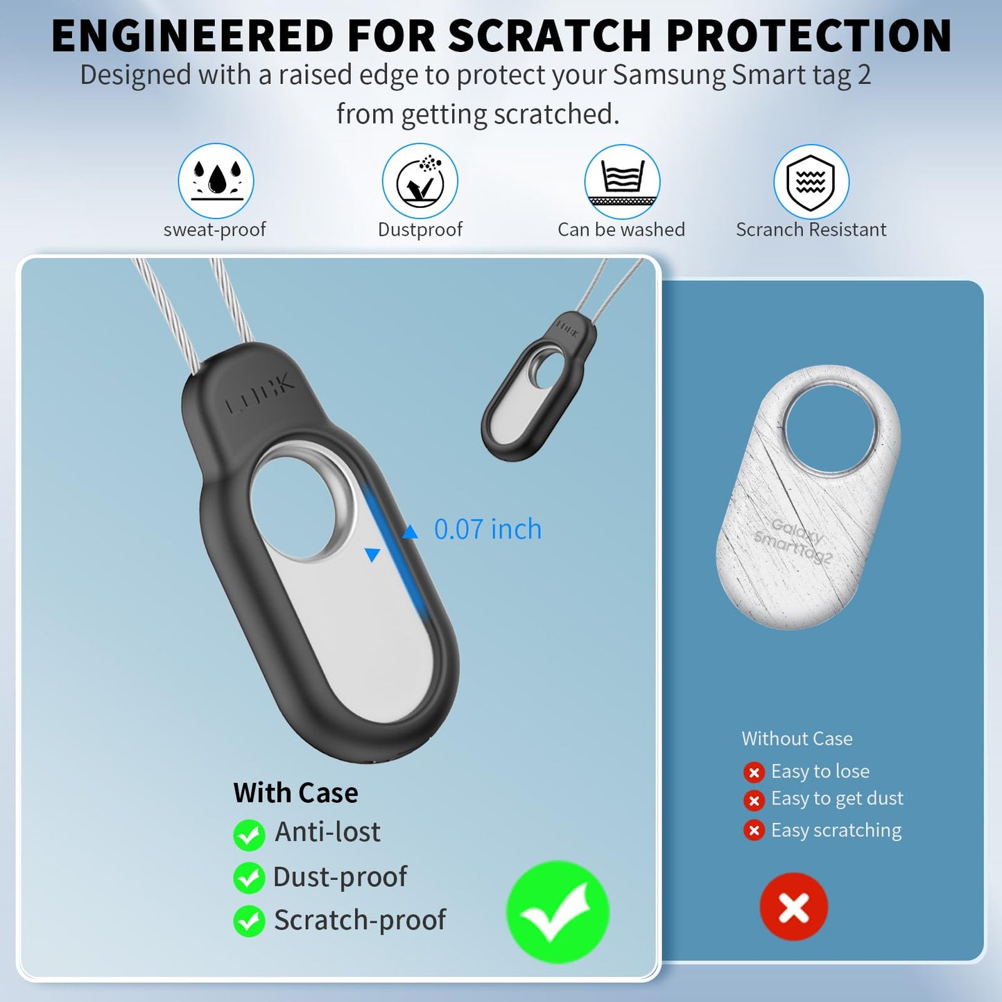 2 Pack Compatible with Samsung Galaxy Smart Tag 2 Case TUDIOW Secure Holder with Wire Cable Lock for Smart Tag 2 Anti-Lost Protective Cover for Samsung Galaxy SmartTag 2 (Black+White)