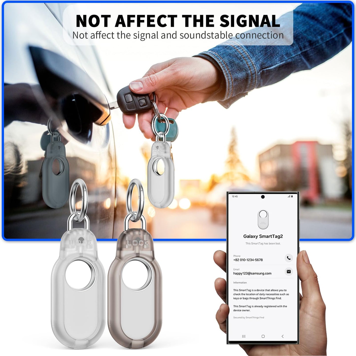 2 Pack Compatible with Samsung Galaxy Smart Tag 2 Case TUDIOW Secure Holder with Wire Cable Lock for Smart Tag 2 Anti-Lost Protective Cover for Samsung Galaxy SmartTag 2 (Black+White)