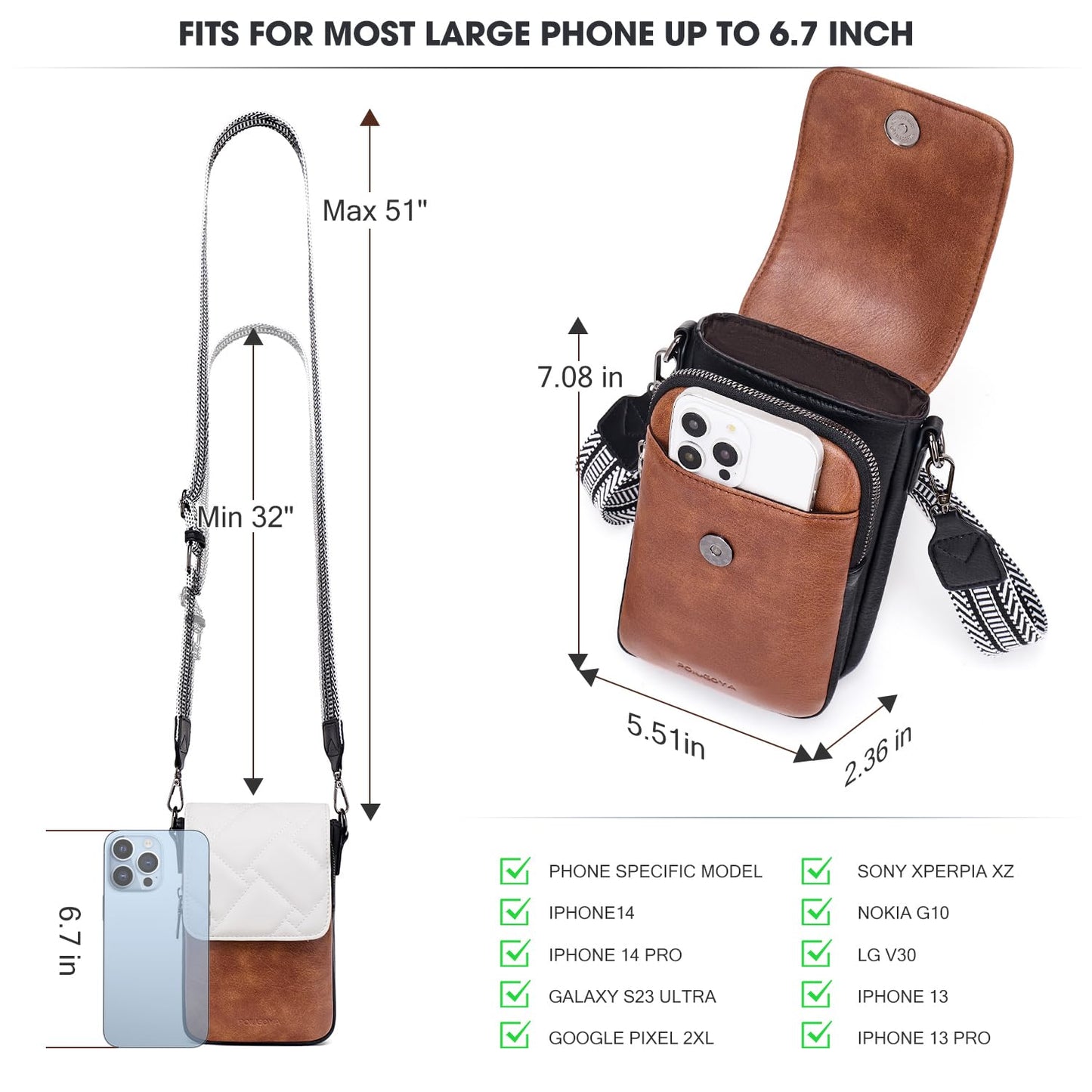 POIUGOYA Small Crossbody Bags for Women Trendy,Leather Triple Compartment Cell Phone Crossbody Wallet Purses with Card Slots