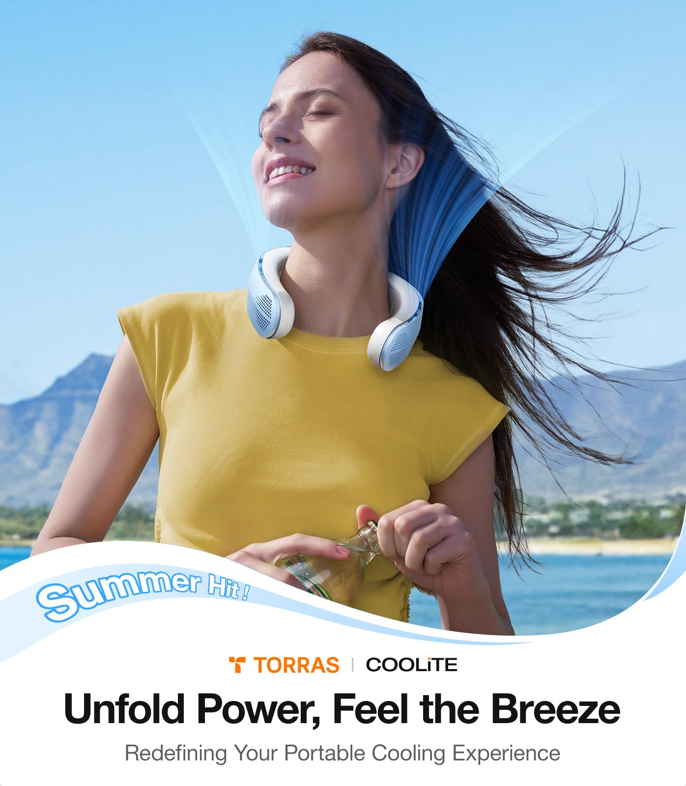 TORRAS COOLiTE Portable Neck Fan, 8450 RPM Turbo Airflow, Neck Fan Rechargeable with 14H Battery, 3 Speeds, 360° Cooling, Lightweight & Foldable Personal Fan for Sports, Outdoor, Travel, Black