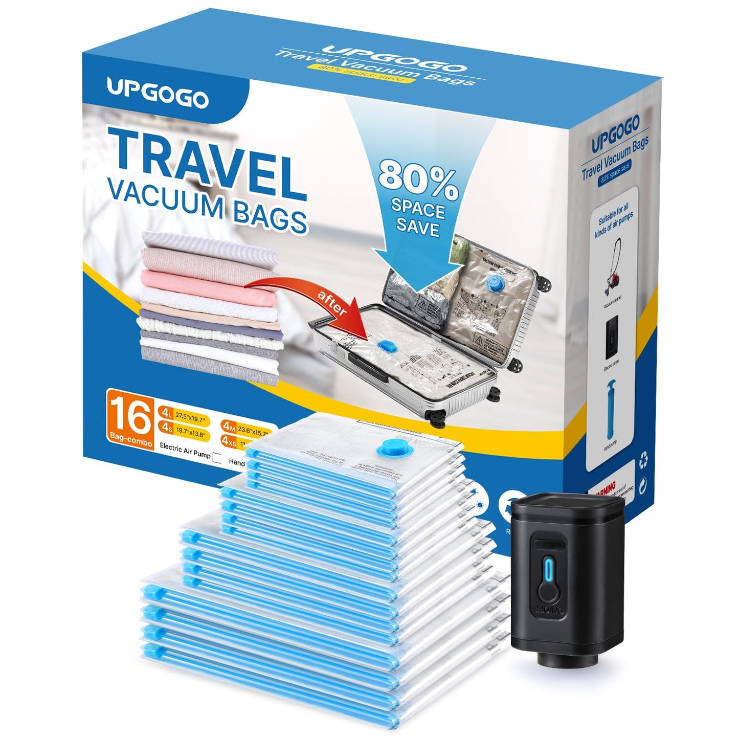 Travel Vacuum Bags Combo 6 Pack - Space Saver Vacuum Storage Bags for Clothing and Luggage