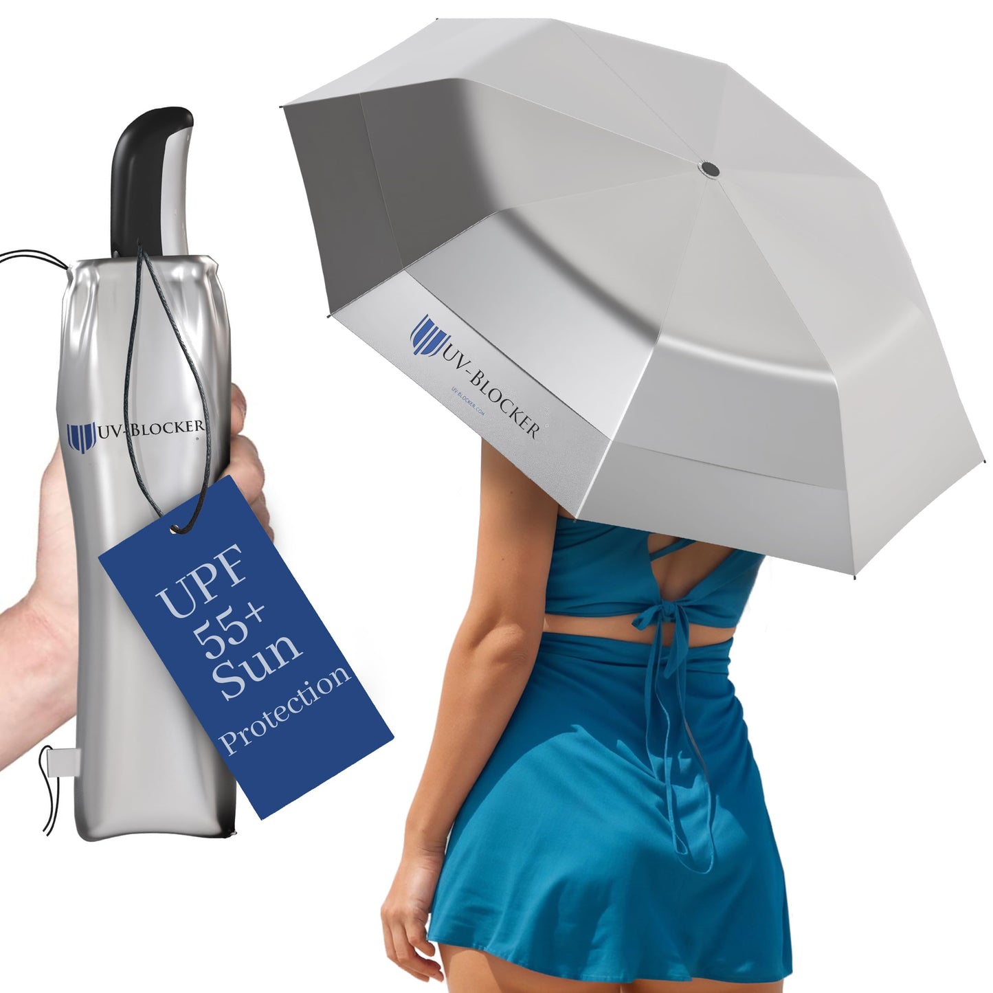 UV-Blocker Compact Sun Protection UV Umbrella - Auto Open/Close - Double Vented Canopy - Windproof Sun Umbrella for Walking - 55+ UPF - 42"/44"/58"