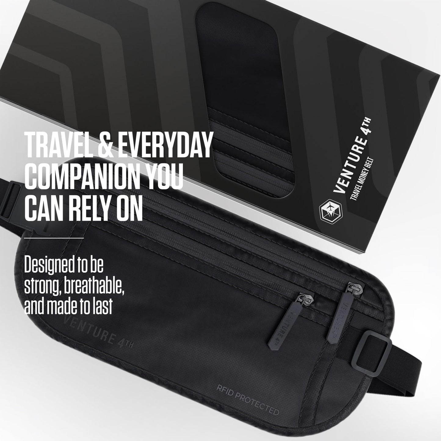 VENTURE 4TH Travel Money Belt - RFID Blocking (Gray)