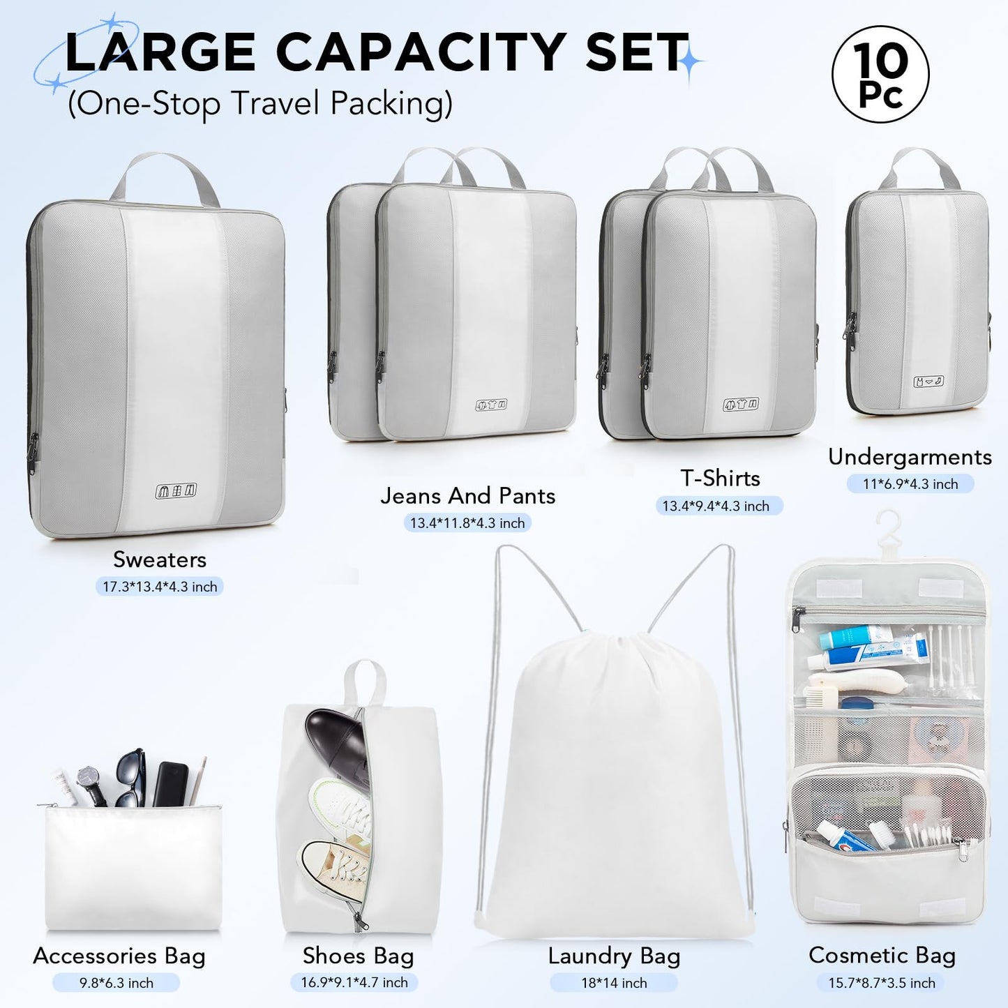 10 Set Compression Packing Cubes for Travel Essentials,Compressible Expandable Packing Cubes for Suitcase,OlarHike Luggage Organizer Bags for Travel,Handy Helper for Organizing Clothes(Black)