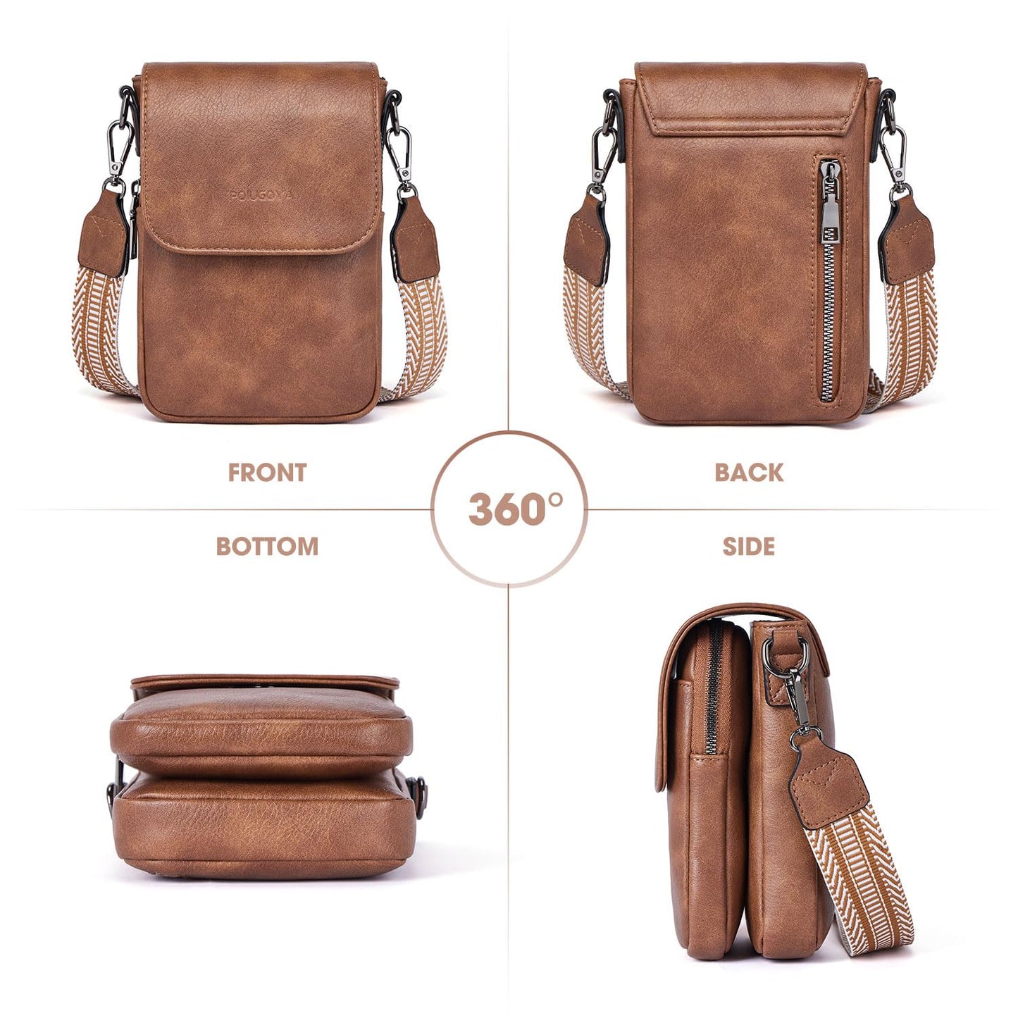 POIUGOYA Small Crossbody Bags for Women Trendy,Leather Triple Compartment Cell Phone Crossbody Wallet Purses with Card Slots