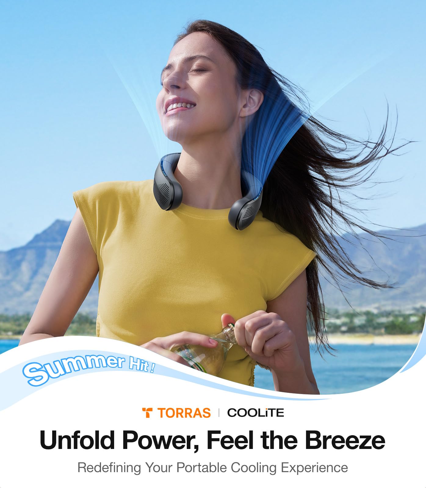 TORRAS COOLiTE Portable Neck Fan, 8450 RPM Turbo Airflow, Neck Fan Rechargeable with 14H Battery, 3 Speeds, 360° Cooling, Lightweight & Foldable Personal Fan for Sports, Outdoor, Travel, Black