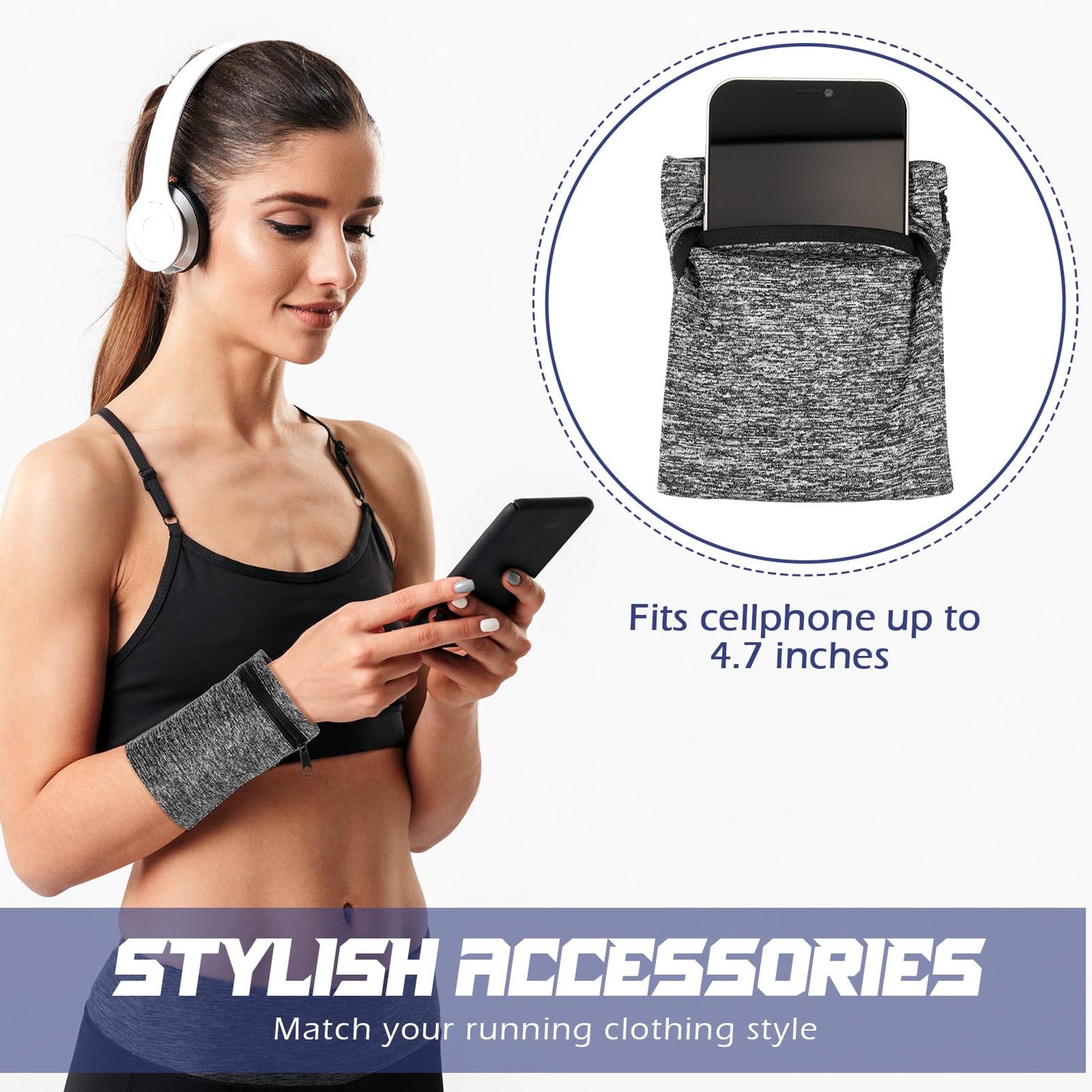 Honoson 5 Pcs Wrist Wallet for Women Men, Zipper Wrist Pouch Purse for Running Wristband Sweatband Wallet for Running Walking Hiking Jogging Travel Events Keys Cash Napkin