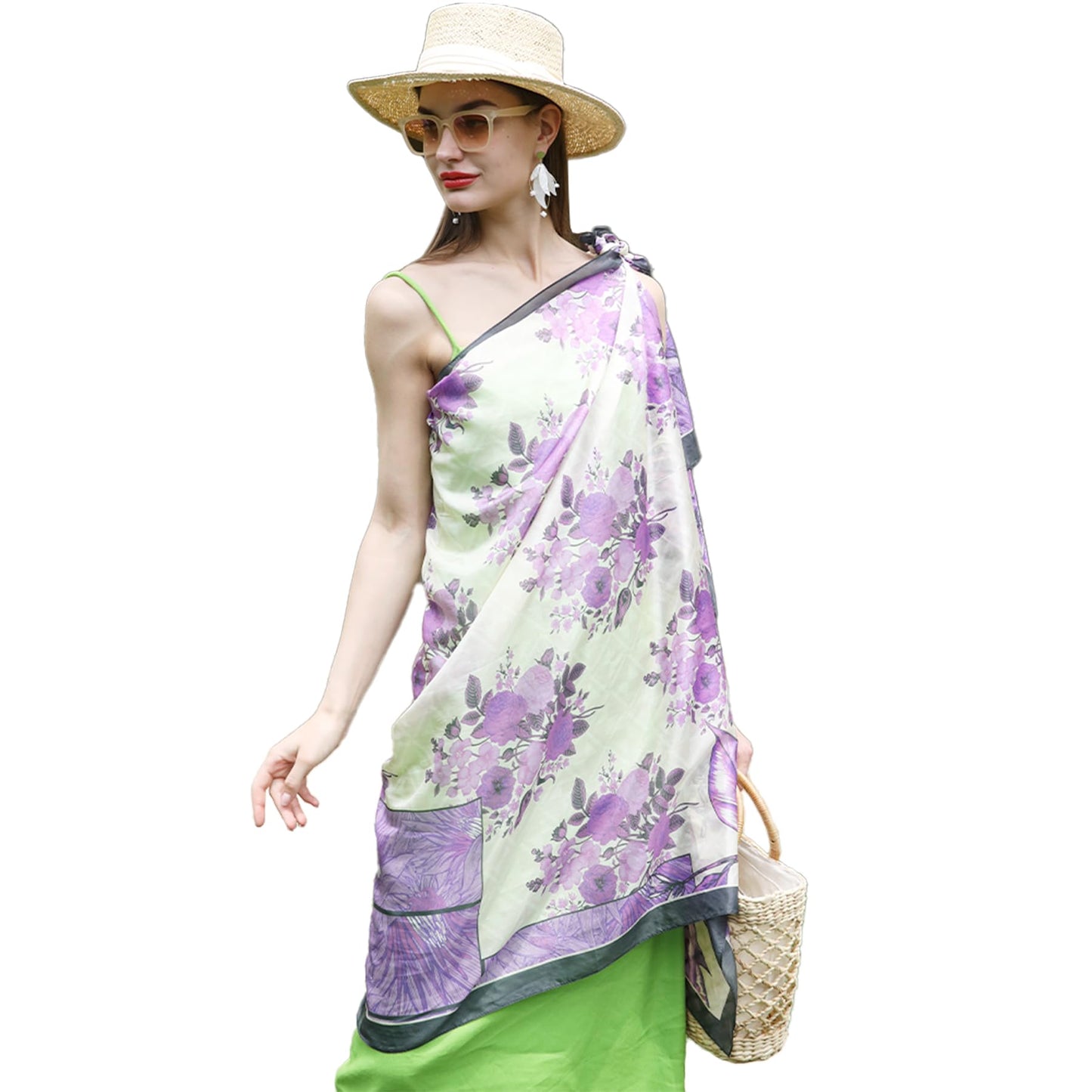 DANA XU 100% Mulberry Satin Silk Summer Travel Scarf Extra Large Women Floral Shawl Oversize Soft Wraps For Evening Dresses