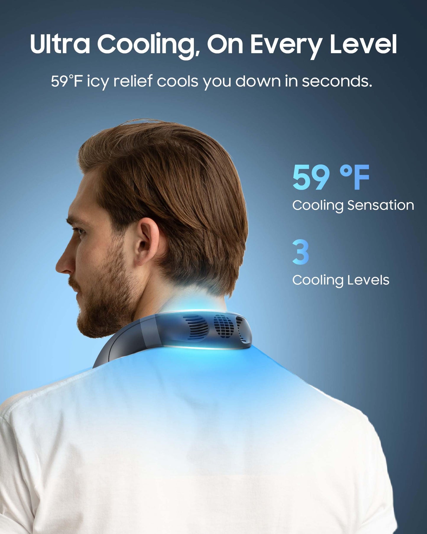 HIGO CoolMaster Ultra Neck Fan, Neck Air Conditioner, 2-in-1 Cooling Neck Fan Portable Rechargeable, Wearable Personal Fan, 5500mAh Large Battery, Ergonomic Design, Glacier Gray