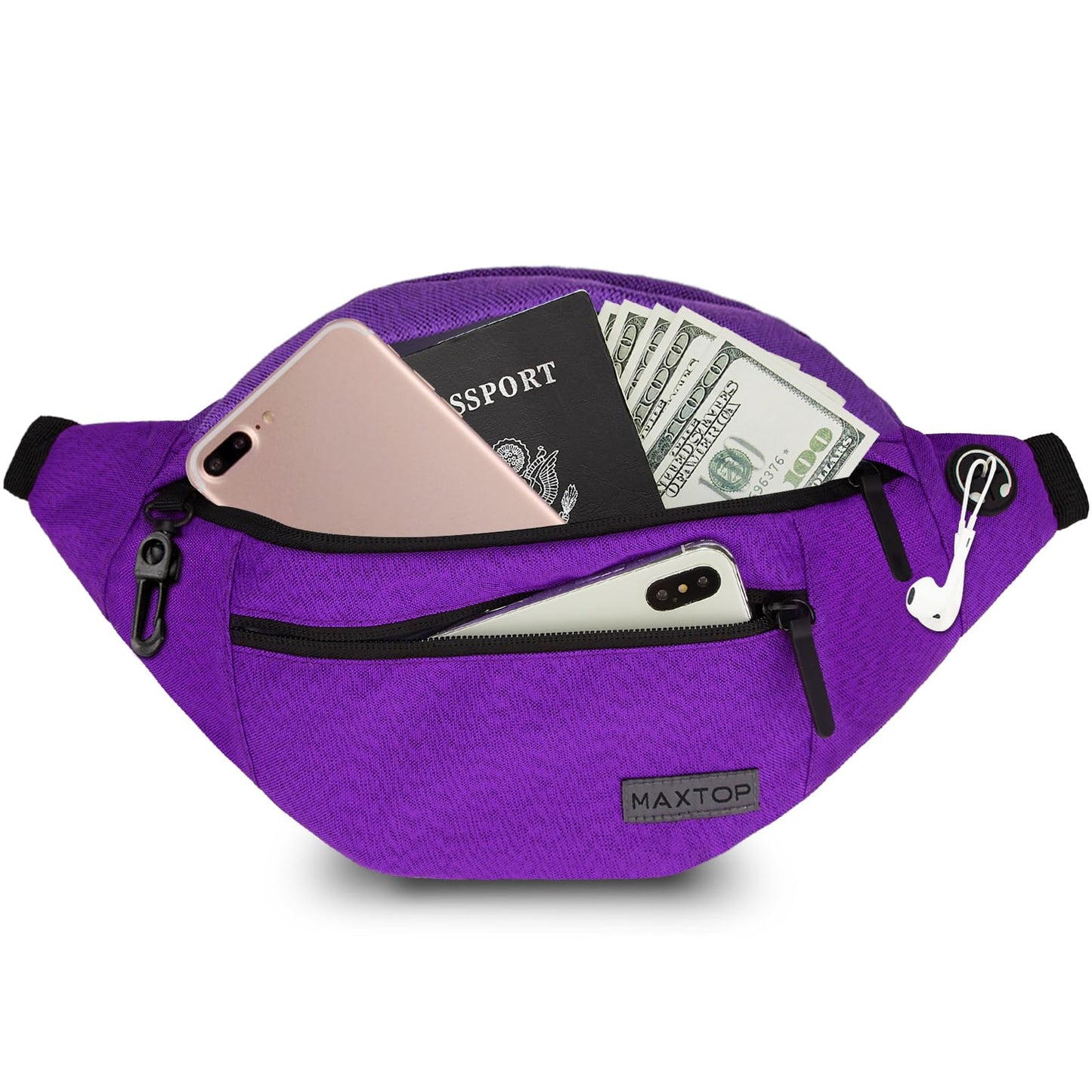 MAXTOP Large Crossbody Fanny Pack with 4-Zipper Pockets,Gifts for Enjoy Sports Festival Workout Traveling Running Casual Hands-Free Wallets Waist Pack Phone Bag Carrying All Phones