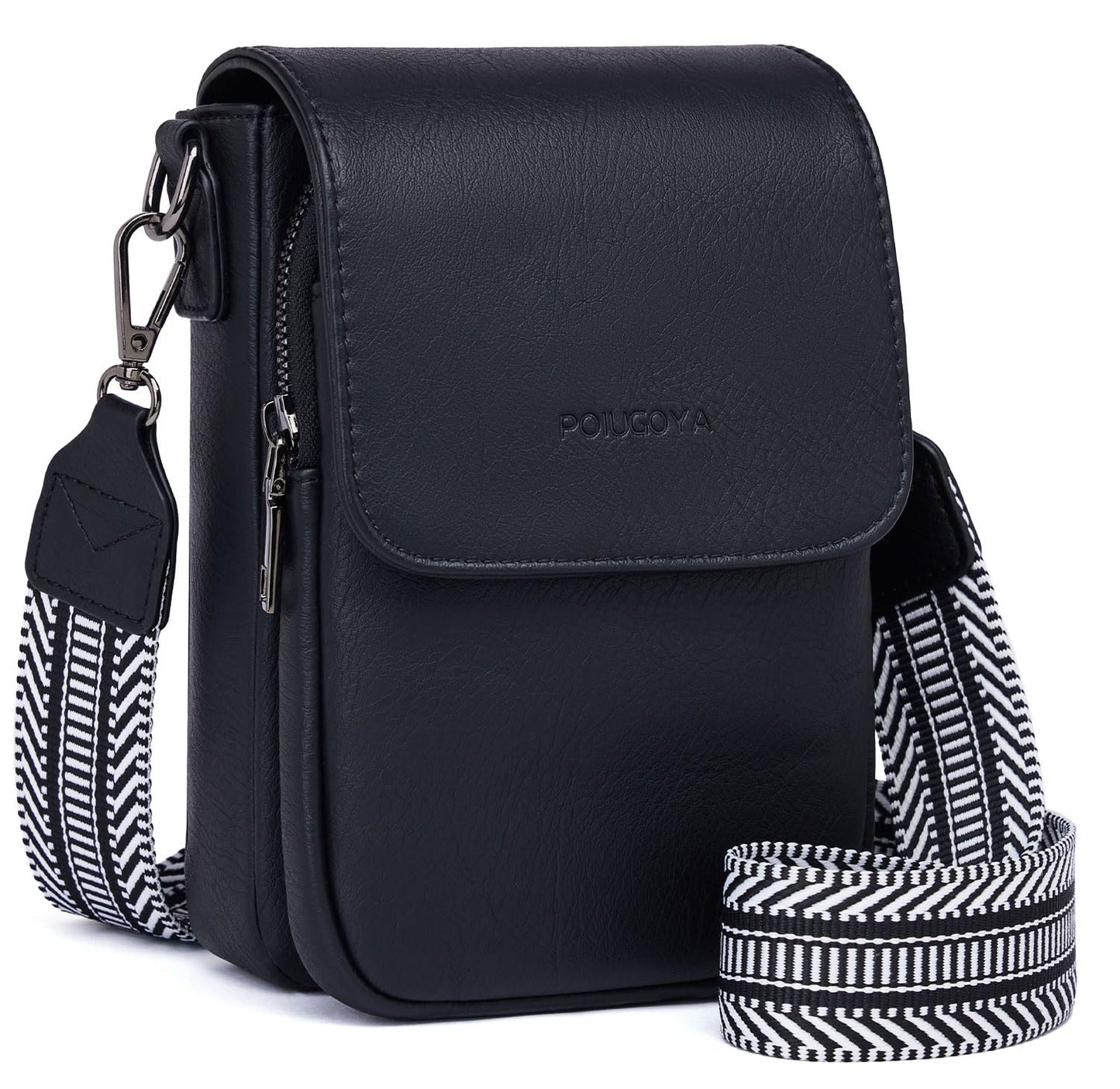 POIUGOYA Small Crossbody Bags for Women Trendy,Leather Triple Compartment Cell Phone Crossbody Wallet Purses with Card Slots