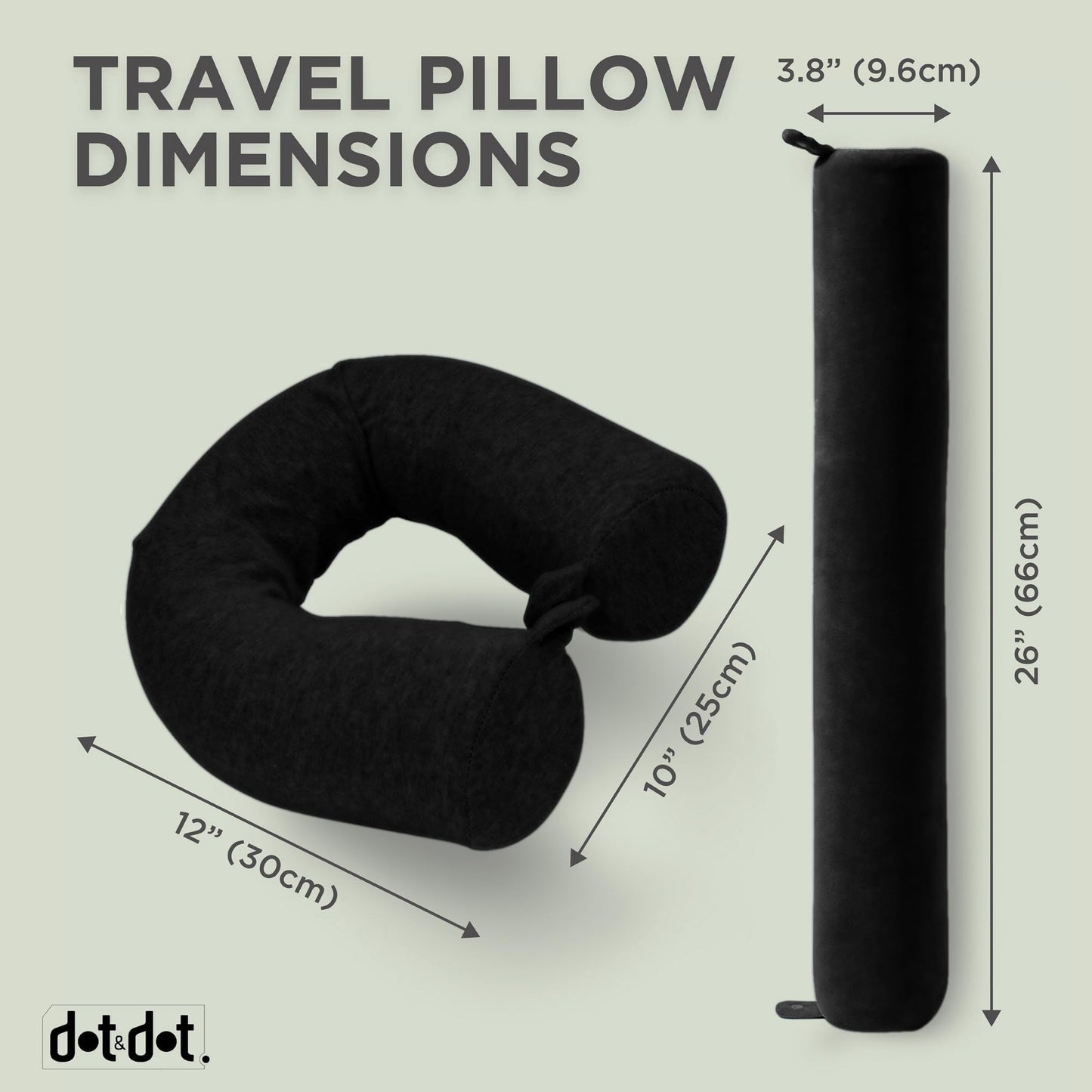Dot&Dot Twist Memory Foam Travel Pillow for Airplanes - Travel Neck Pillow for Sleeping - Airplane Pillow for Neck Support, Chin, Lumbar and Leg - Adjustable, Bendable Neck Roll Pillow