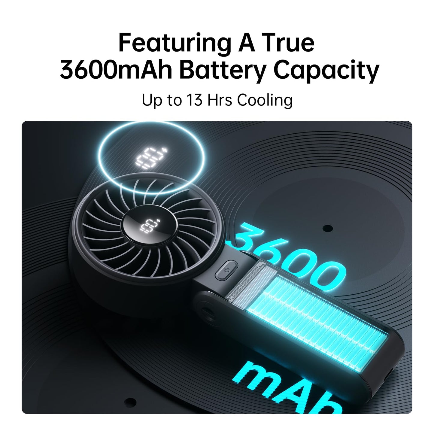 JISULIFE Handheld Fan Life7 – Ultimate Flexibility: High-Power Motor, LED Display, 19.5 Hrs Cooling, 5000mAh Rechargeable, 5-Speed, Foldable Design, 3-IN-1 Portable Fan for Travel Cruise Beach(Black)