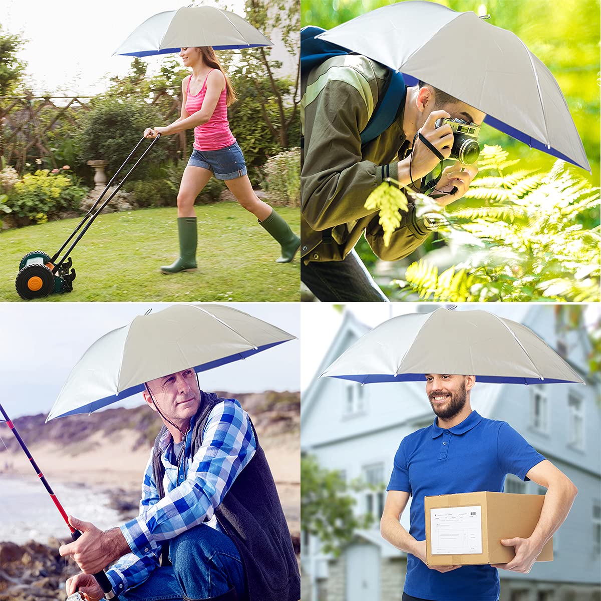 Umbrella Hat, 37 inch Fishing Umbrella Hat Hands Free Foldable UV Protection Umbrella Cap Adjustable Headwear for Fishing Golf Camping Beach Gardening Sunshade Outdoor