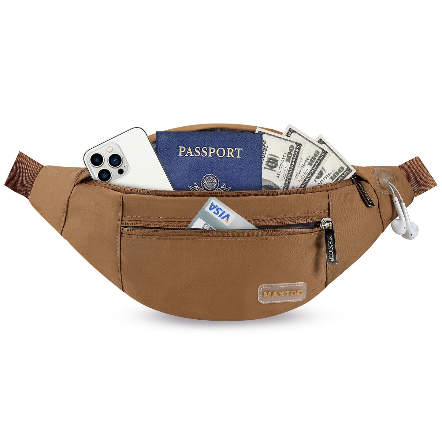MAXTOP Large Crossbody Fanny Pack with 4-Zipper Pockets,Gifts for Enjoy Sports Festival Workout Traveling Running Casual Hands-Free Wallets Waist Pack Phone Bag Carrying All Phones