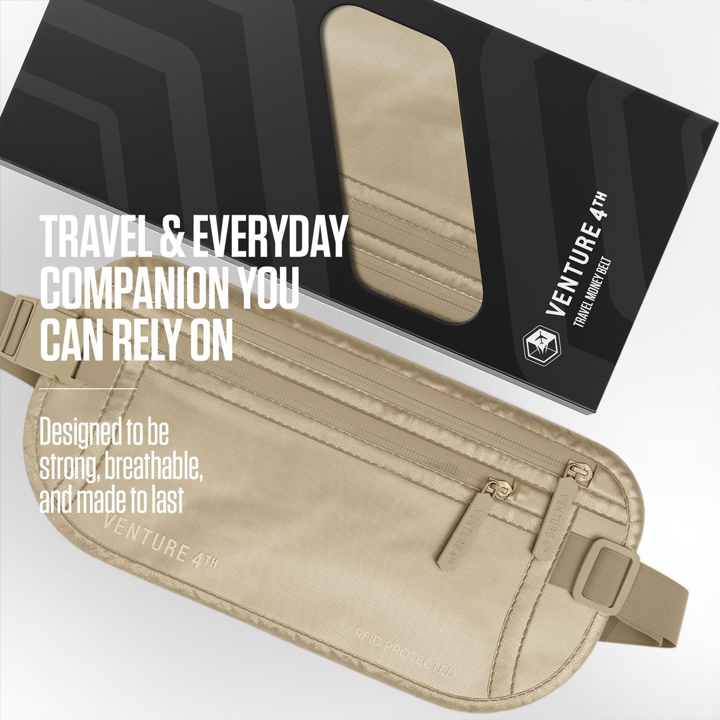 VENTURE 4TH Travel Money Belt - RFID Blocking (Gray)