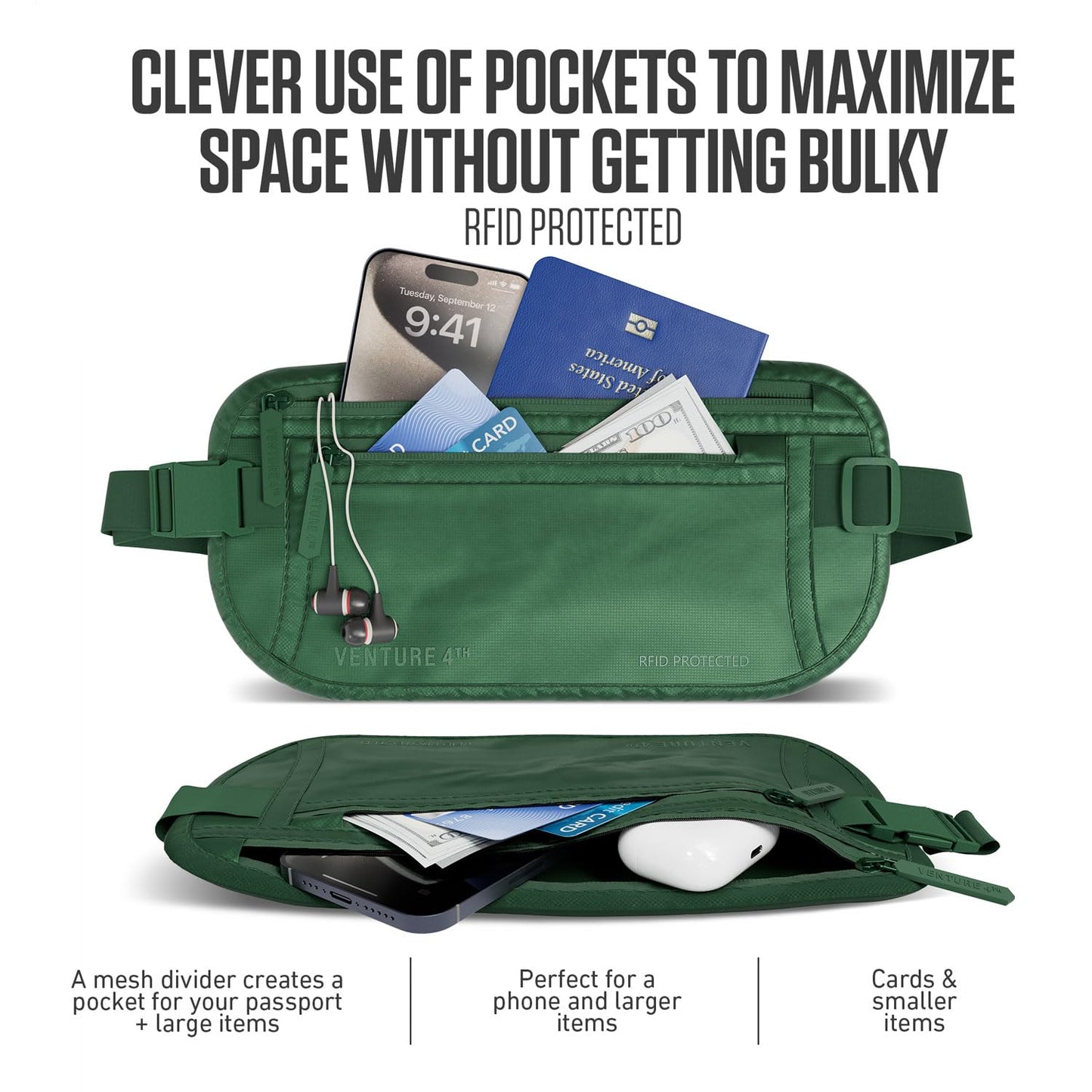 VENTURE 4TH Travel Money Belt - RFID Blocking (Gray)