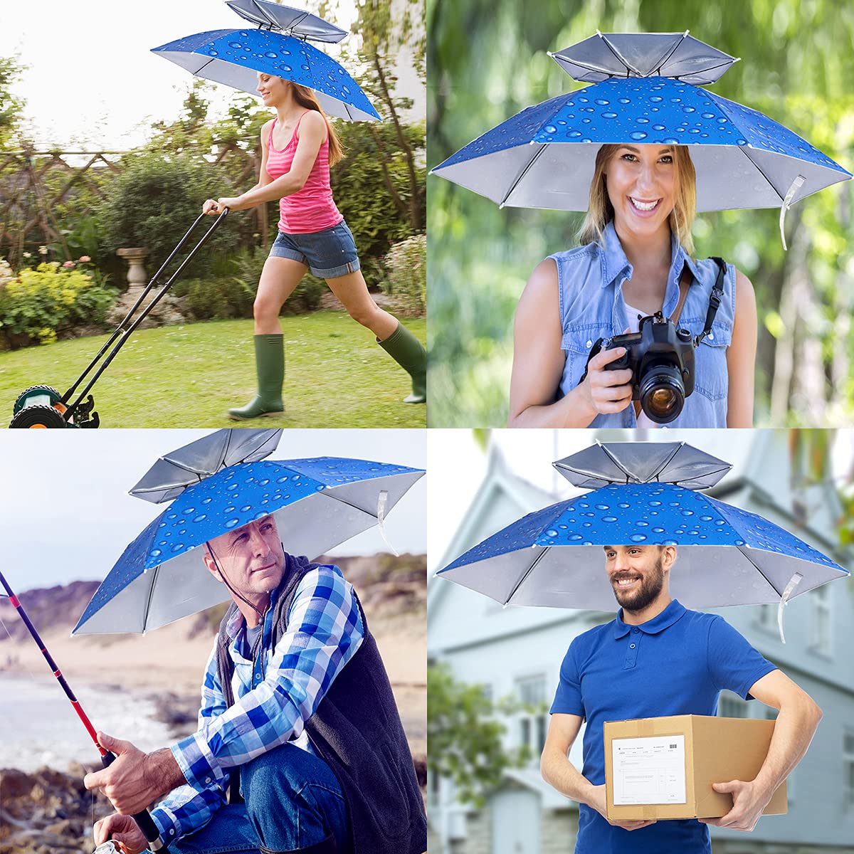 Umbrella Hat, 37 inch Fishing Umbrella Hat Hands Free Foldable UV Protection Umbrella Cap Adjustable Headwear for Fishing Golf Camping Beach Gardening Sunshade Outdoor