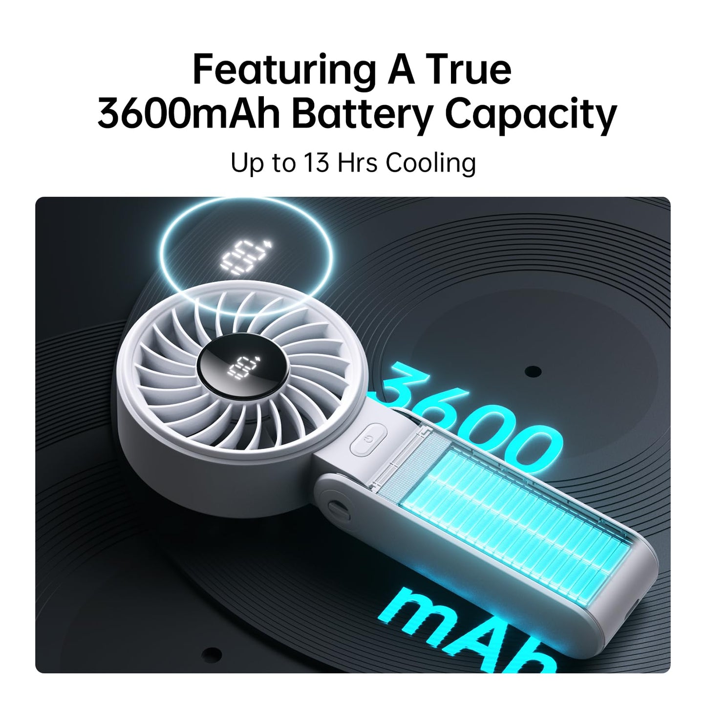 JISULIFE Handheld Fan Life7 – Ultimate Flexibility: High-Power Motor, LED Display, 19.5 Hrs Cooling, 5000mAh Rechargeable, 5-Speed, Foldable Design, 3-IN-1 Portable Fan for Travel Cruise Beach(Black)