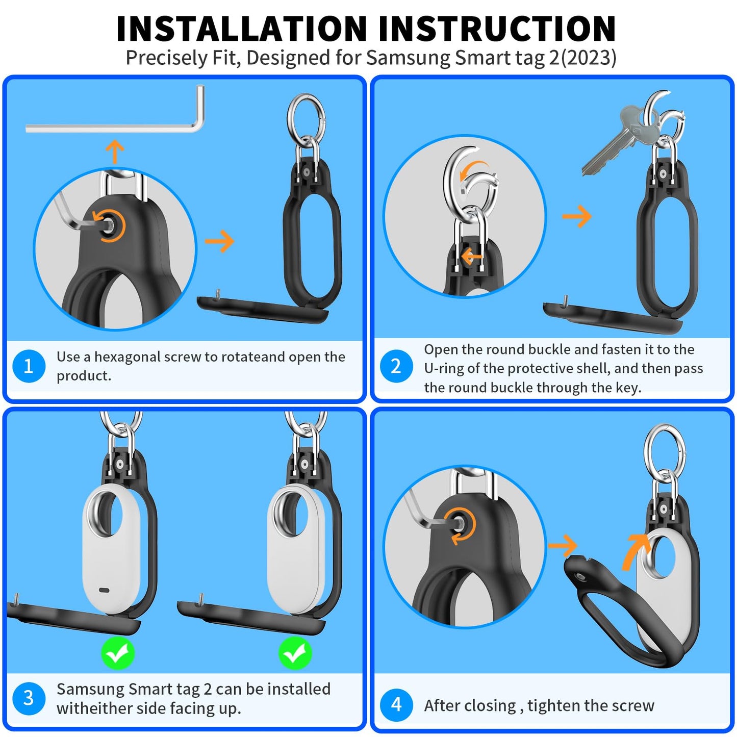 2 Pack Compatible with Samsung Galaxy Smart Tag 2 Case TUDIOW Secure Holder with Wire Cable Lock for Smart Tag 2 Anti-Lost Protective Cover for Samsung Galaxy SmartTag 2 (Black+White)