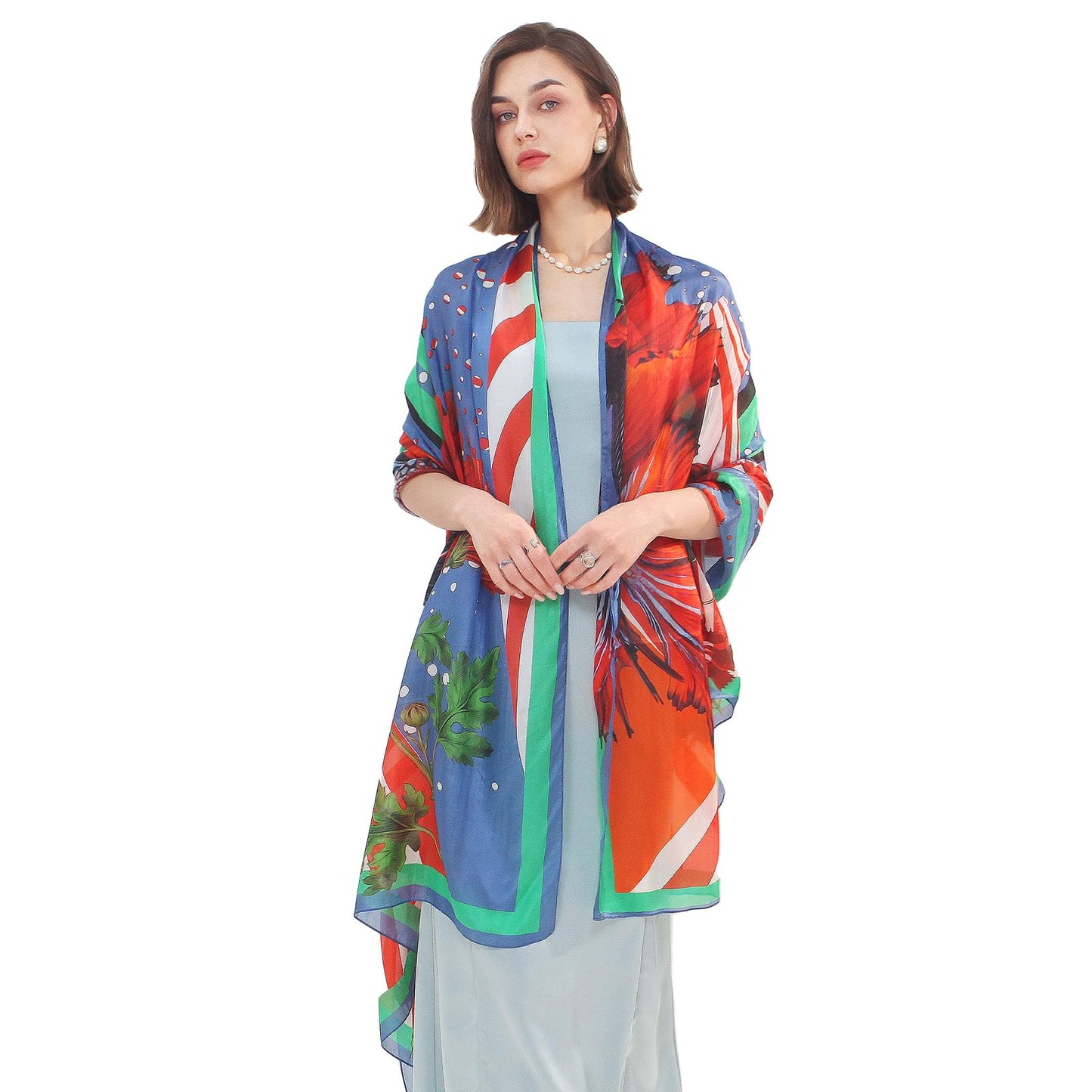 DANA XU 100% Mulberry Satin Silk Summer Travel Scarf Extra Large Women Floral Shawl Oversize Soft Wraps For Evening Dresses
