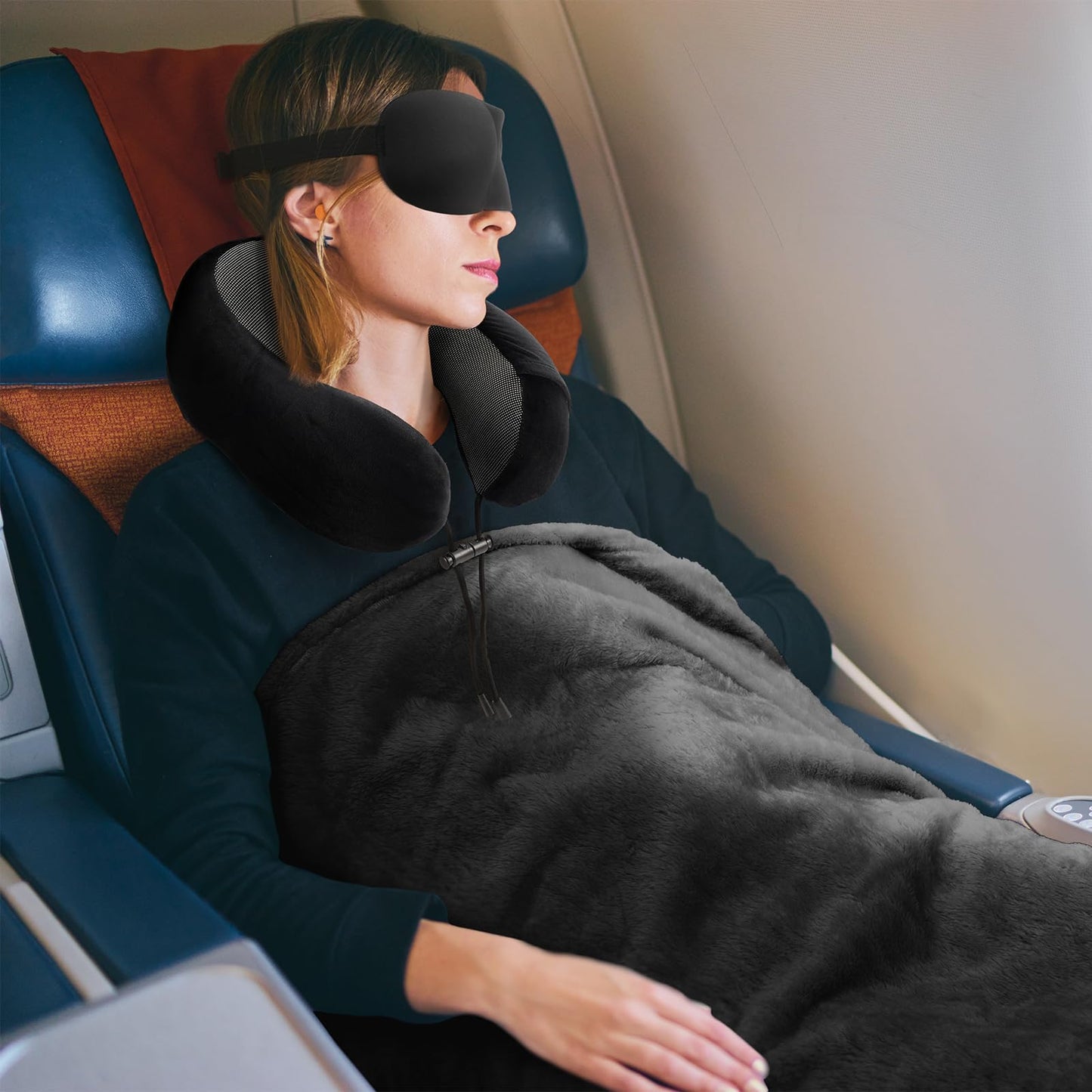 Travel Pillow and Blanket Set Neck Pillows Travel Essentials with Sleep Mask for Airplane Car Memory Foam Pink