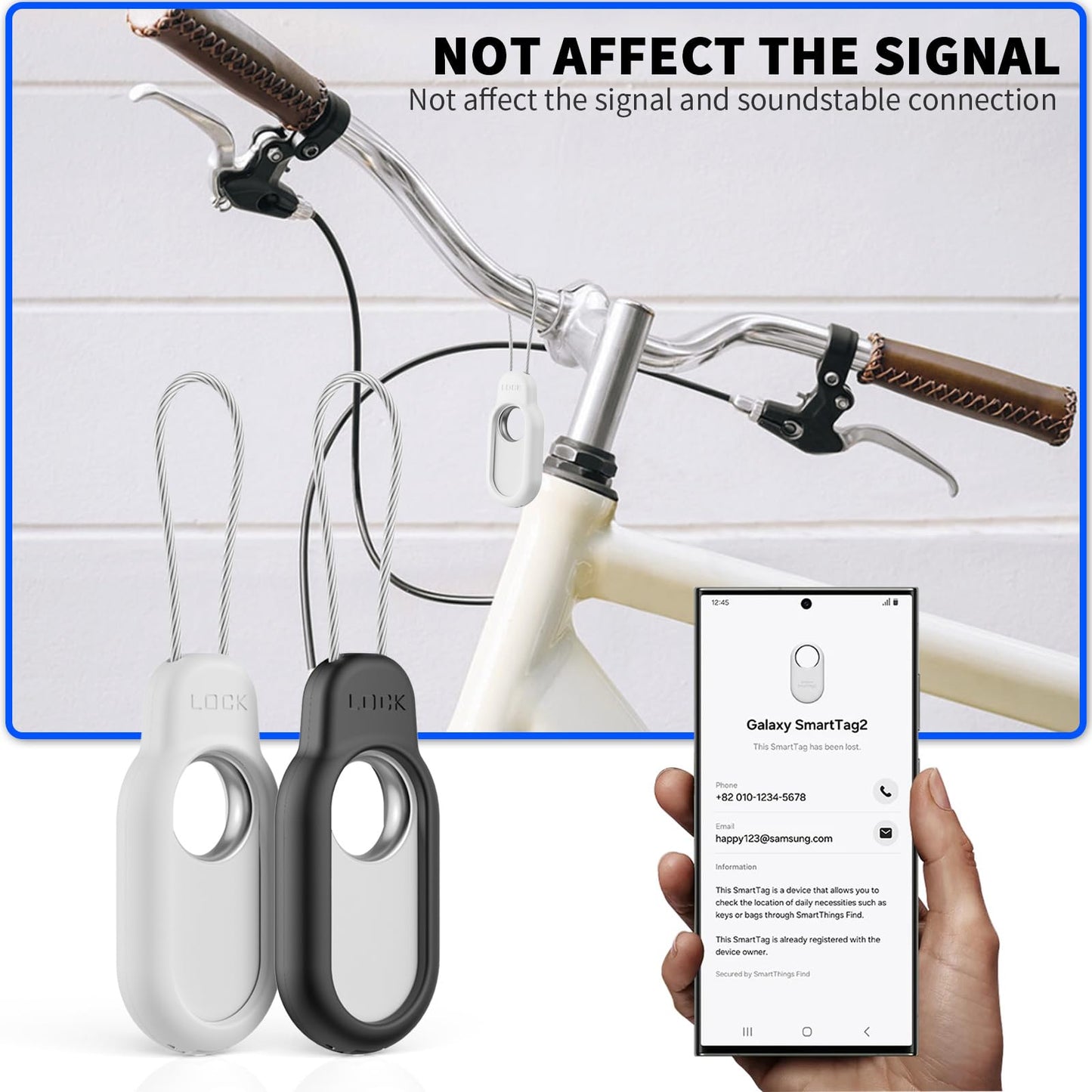 2 Pack Compatible with Samsung Galaxy Smart Tag 2 Case TUDIOW Secure Holder with Wire Cable Lock for Smart Tag 2 Anti-Lost Protective Cover for Samsung Galaxy SmartTag 2 (Black+White)
