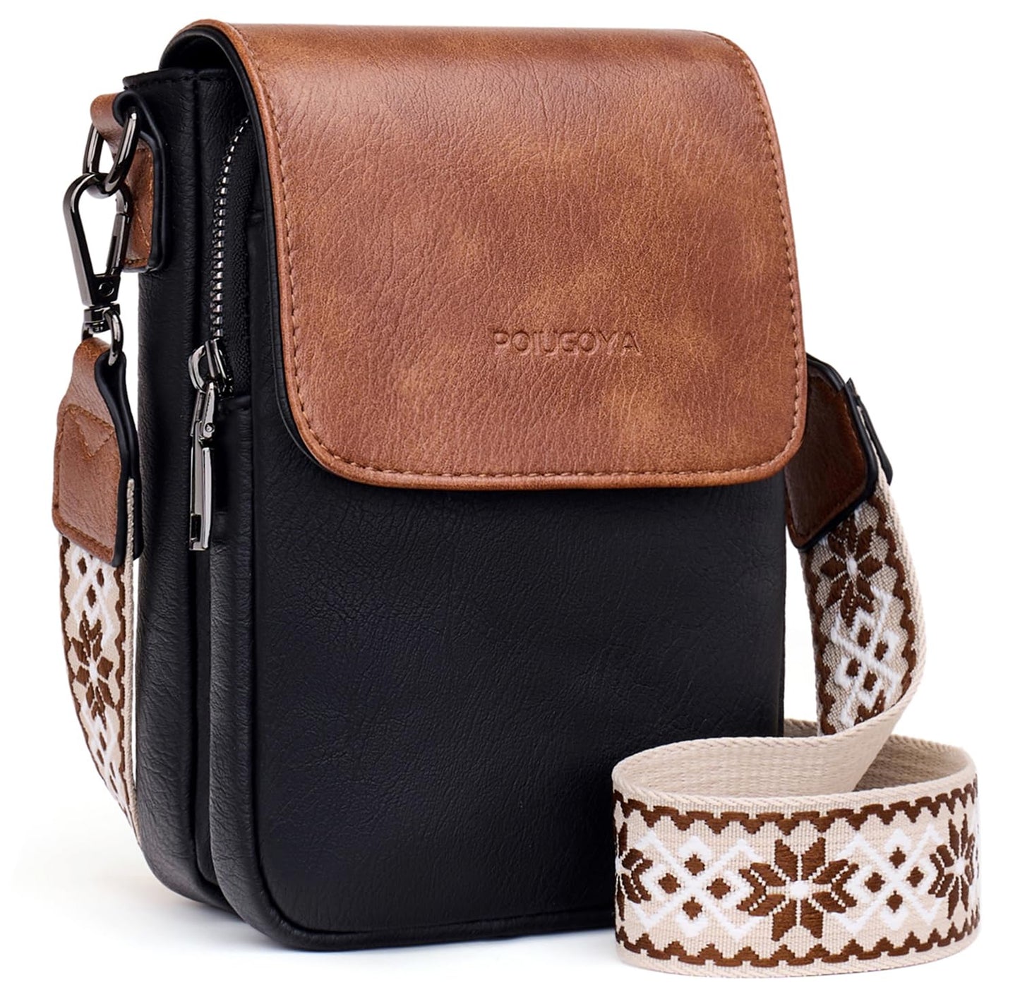 POIUGOYA Small Crossbody Bags for Women Trendy,Leather Triple Compartment Cell Phone Crossbody Wallet Purses with Card Slots